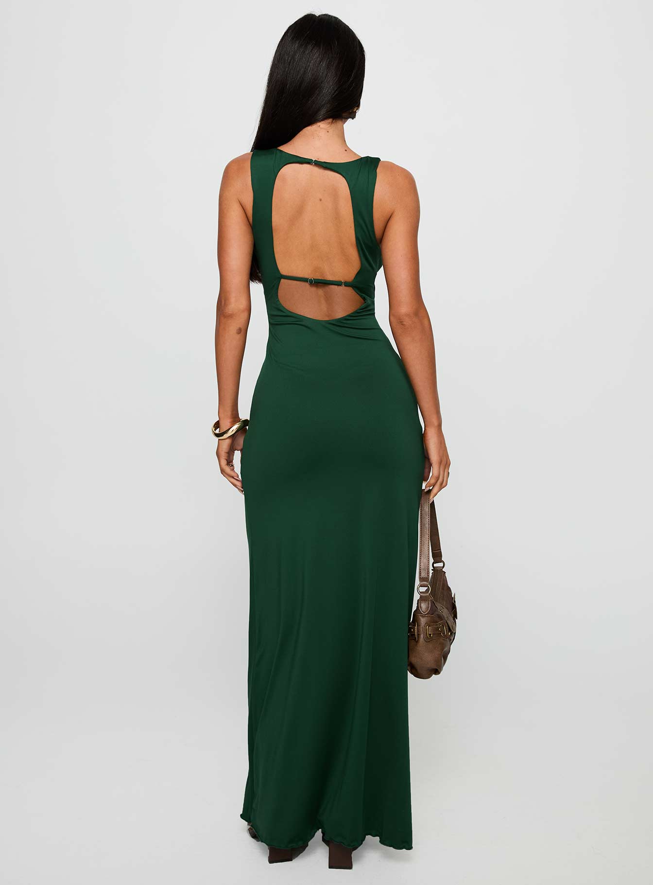 Frederica Plunge Maxi Dress Forest Green - Image 4