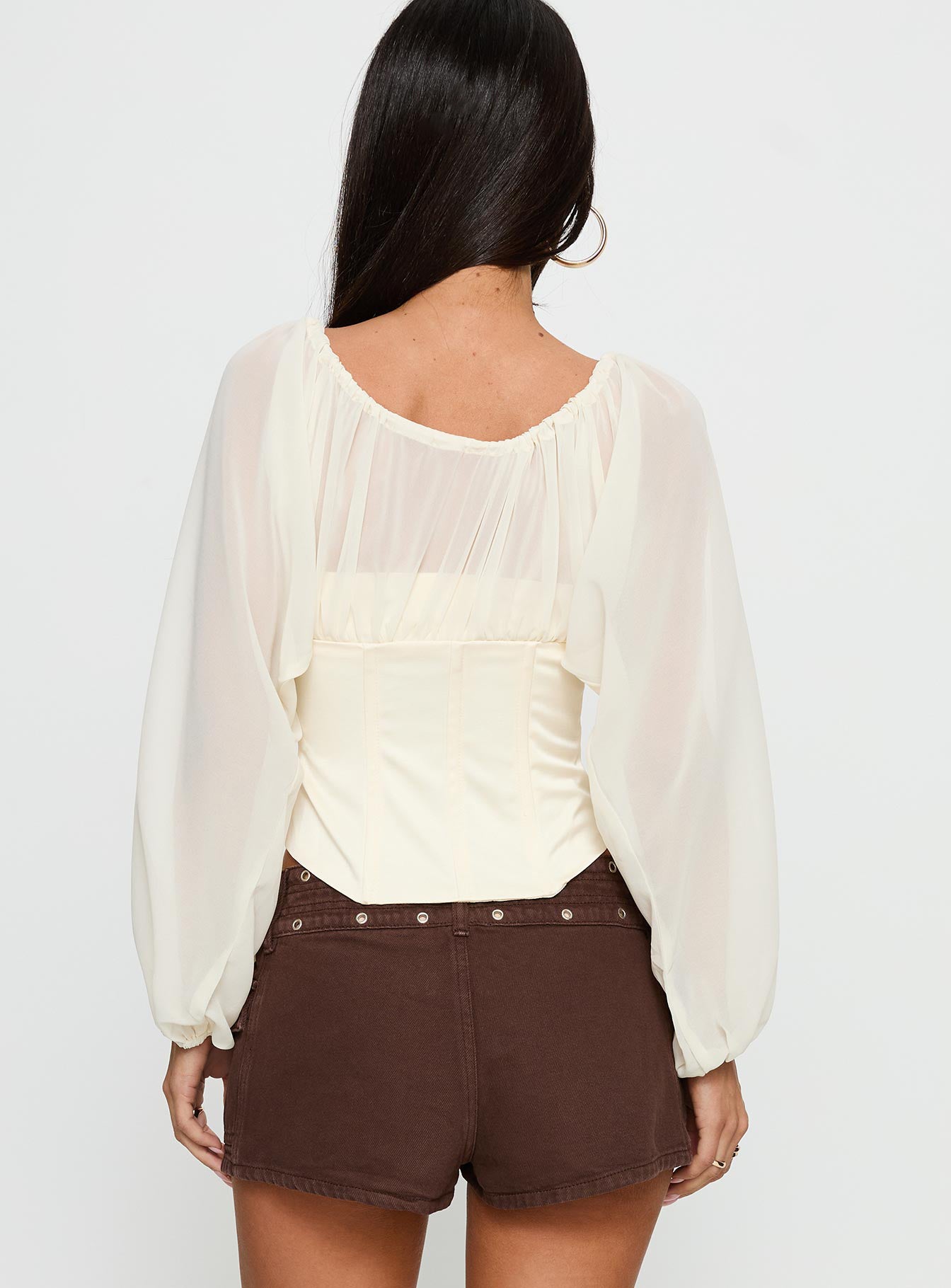 Gypsie Blouson Long Sleeve Corset Top Antique White - Image 5