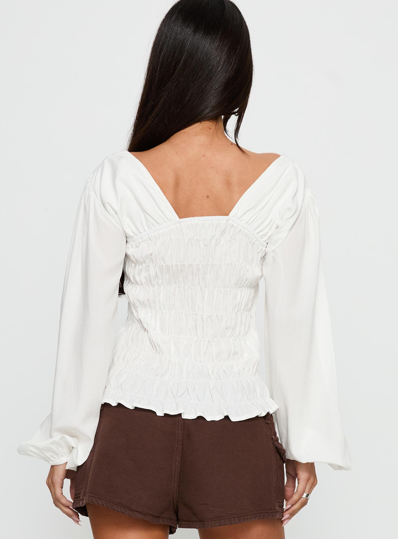 Lynnea Long Sleeve Shirred Top White - Image 5