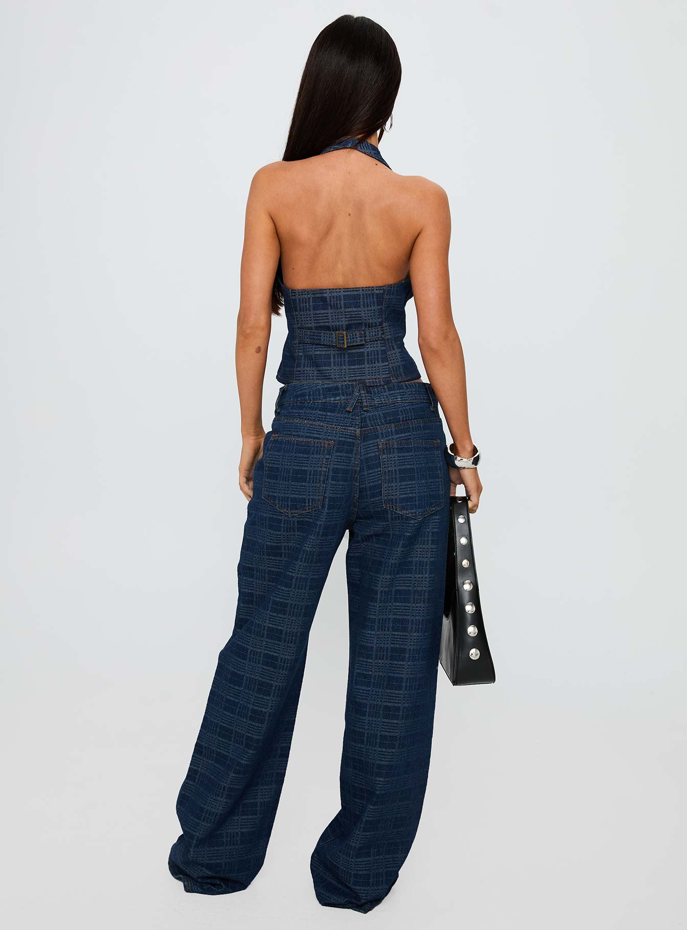 Top Model Low Rise Straight Leg Jeans Indigo Plaid - Image 5