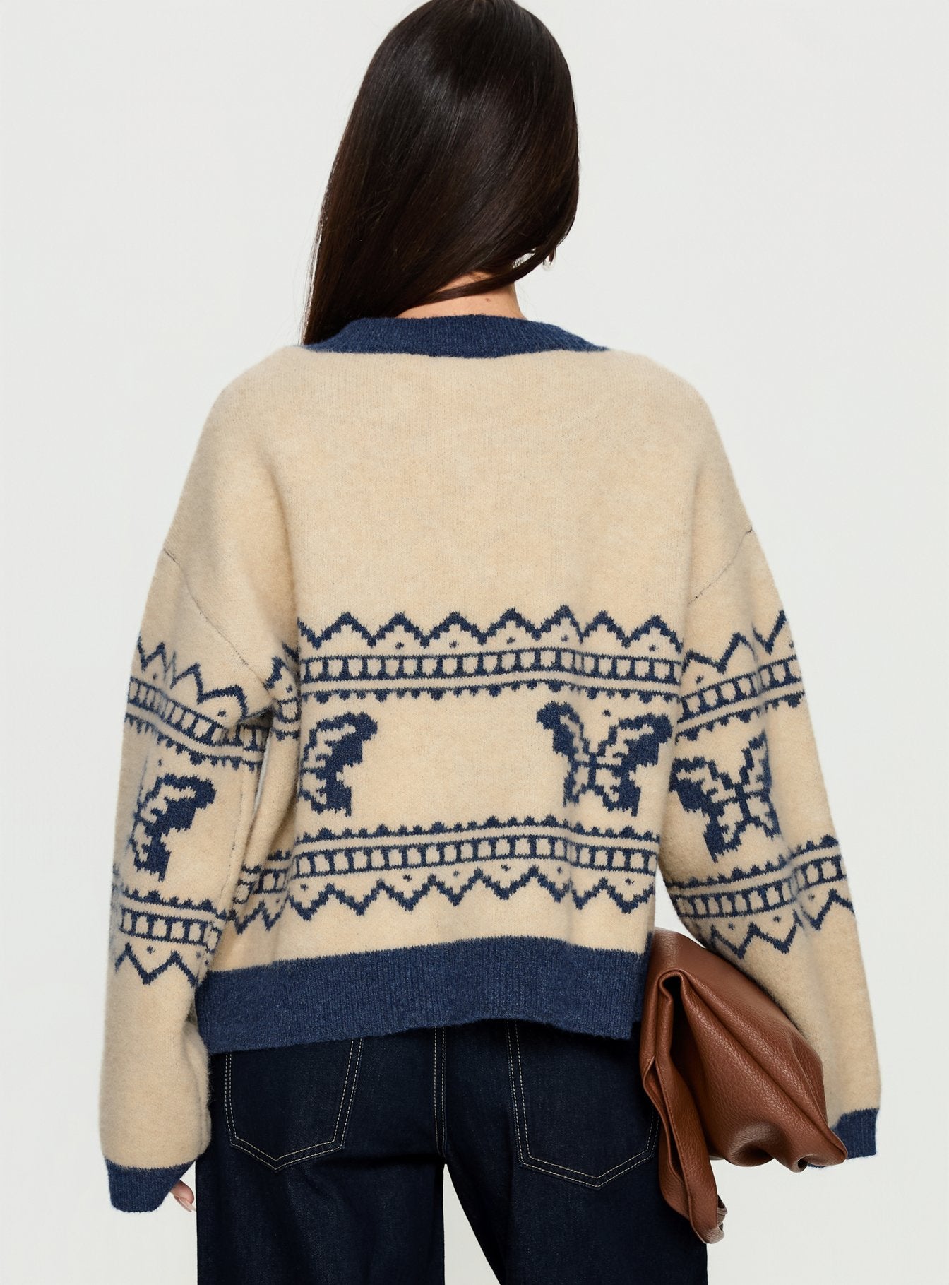 Wynoni Alpine Knit Cardigan Beige / Navy - Image 4