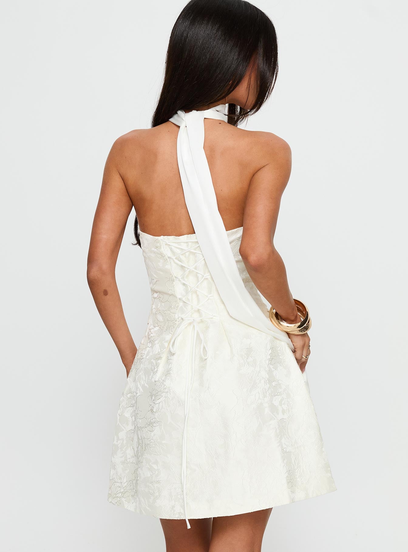 Pearla Strapless Scarf Mini Dress Ivory - Image 4