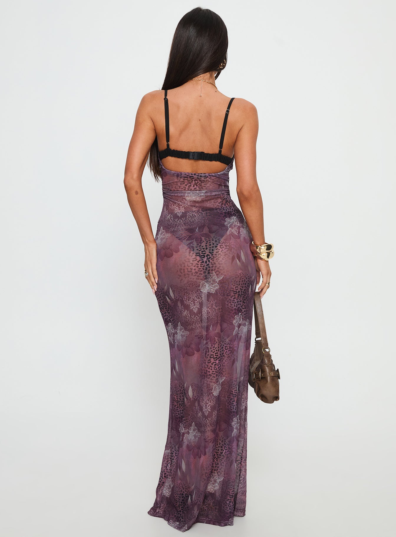 Evera Sheer Built In Bra Maxi Dress Purple - Image 5