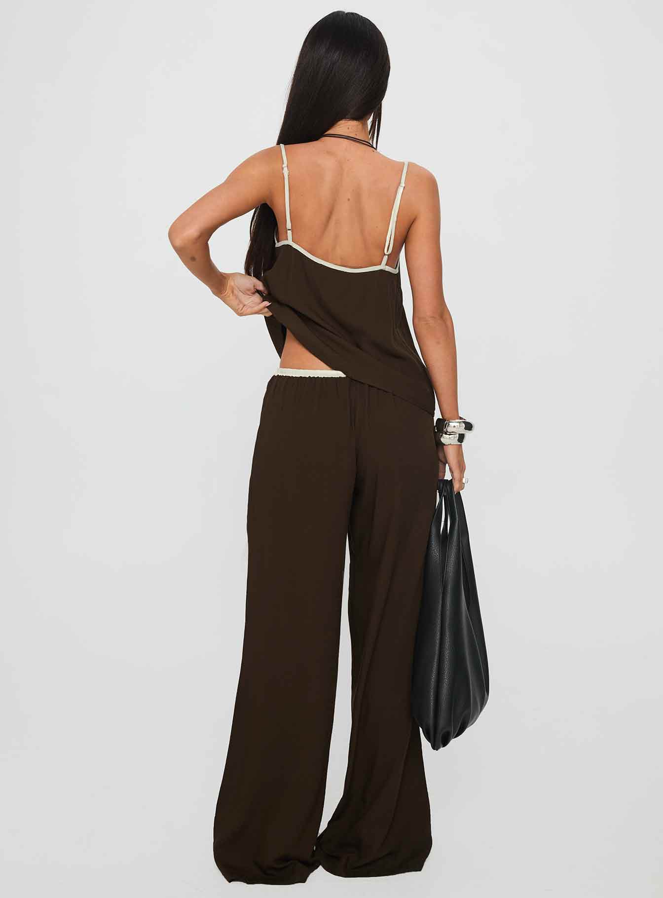 Nolei Contrast Pant Set Chocolate / White - Image 4