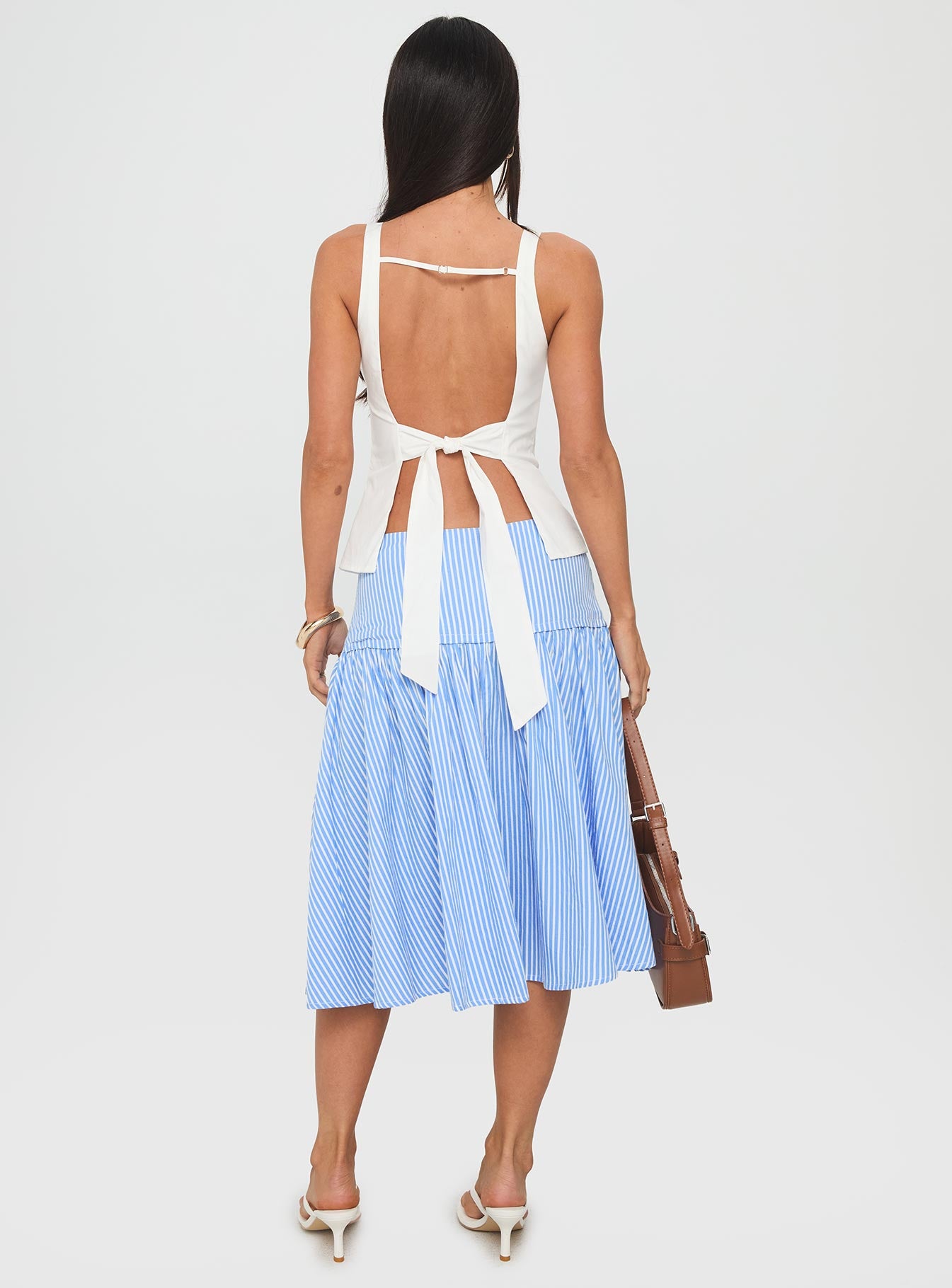 Raelan Tiered Midi Skirt Blue Stripe - Image 4