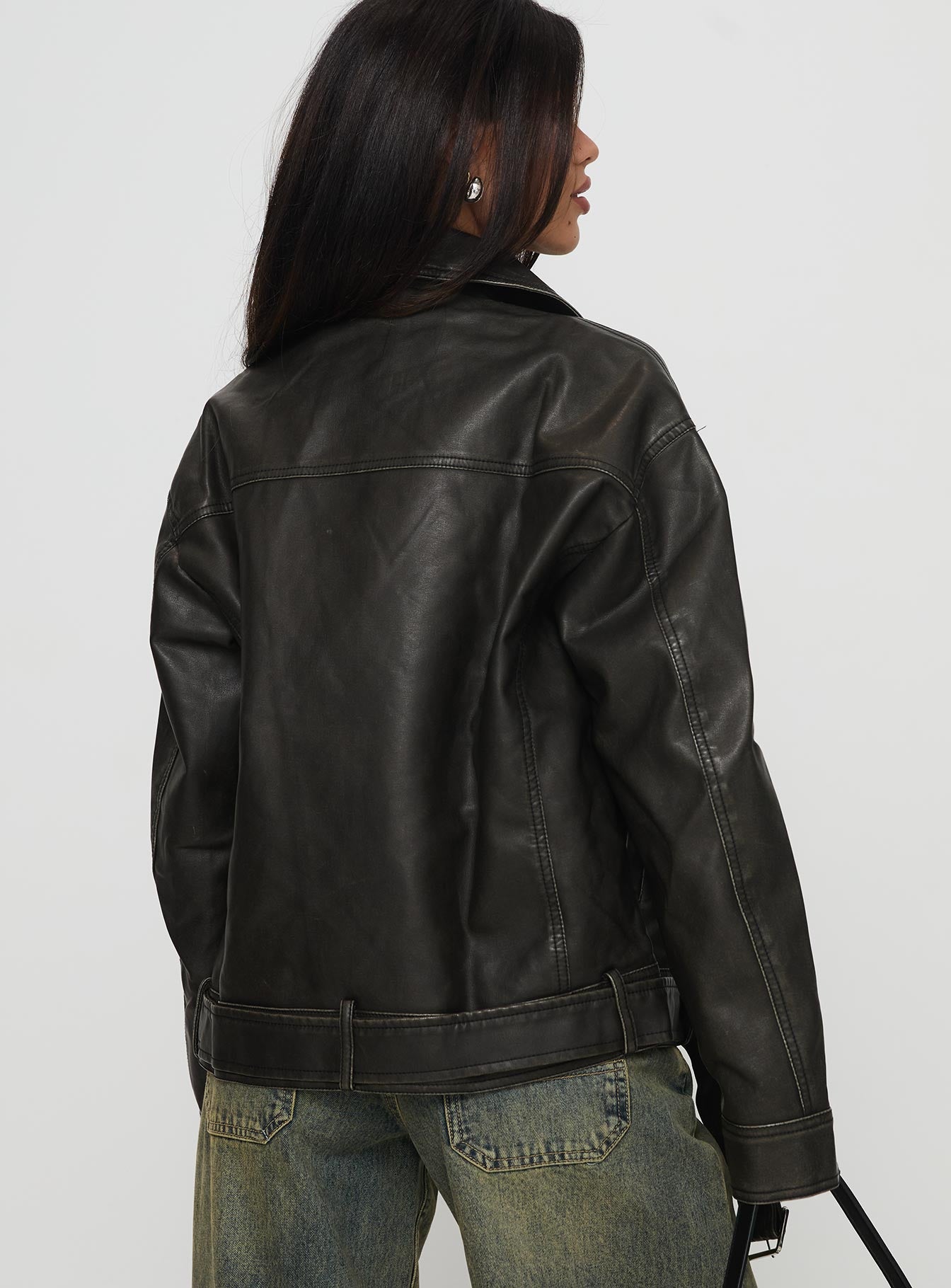 Aldrich Oversized Boyfriend Biker Jacket Washed Grey - Image 5