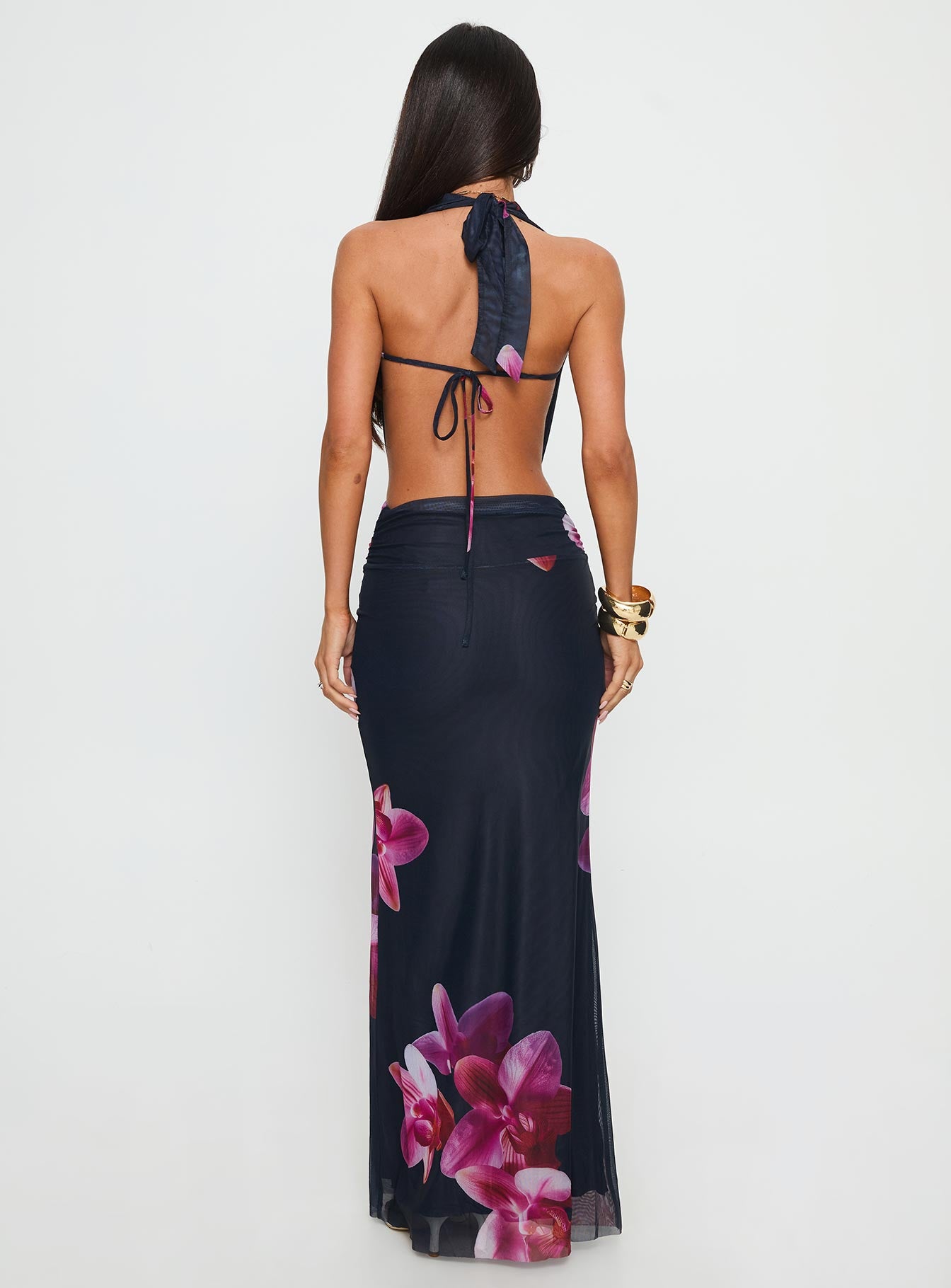 Tigress Halter Maxi Dress Navy Floral - Image 5