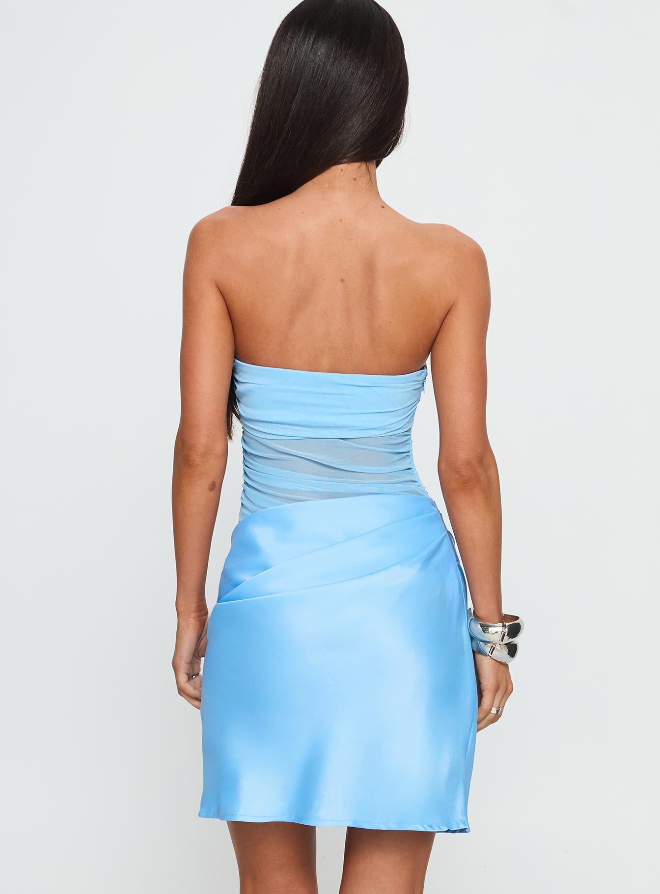 Elemental Strapless Mesh Mini Dress Blue - Image 5