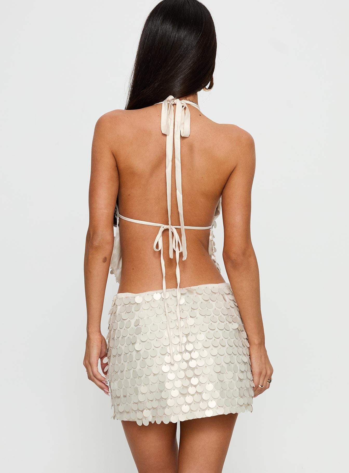 Brittanie Sequin Mini Skirt Cream - Image 5