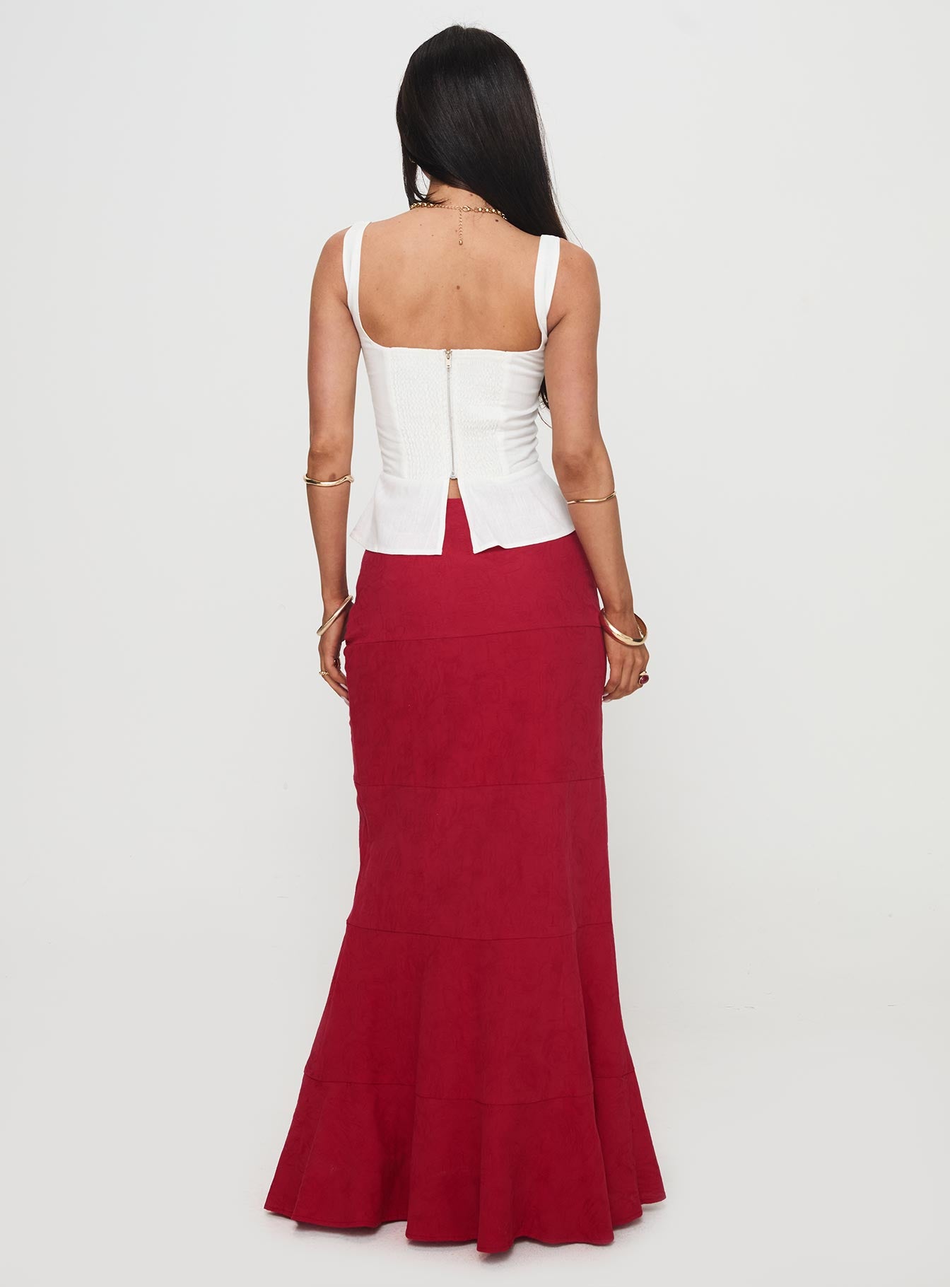 Raven Mid Rise Maxi Skirt Red - Image 5
