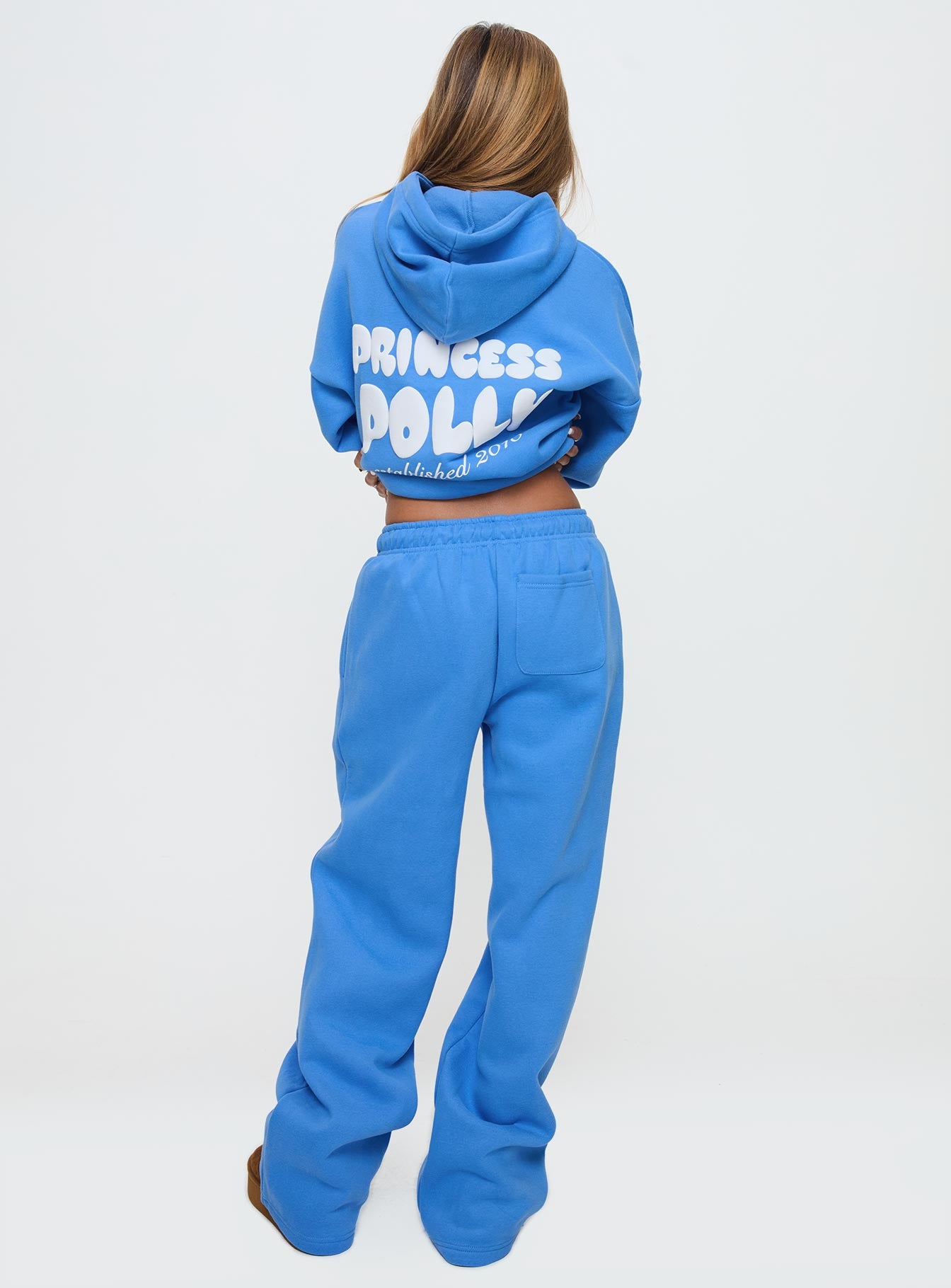 Princess Polly Wide Leg Track Pant Bubble Text Blue - Image 4