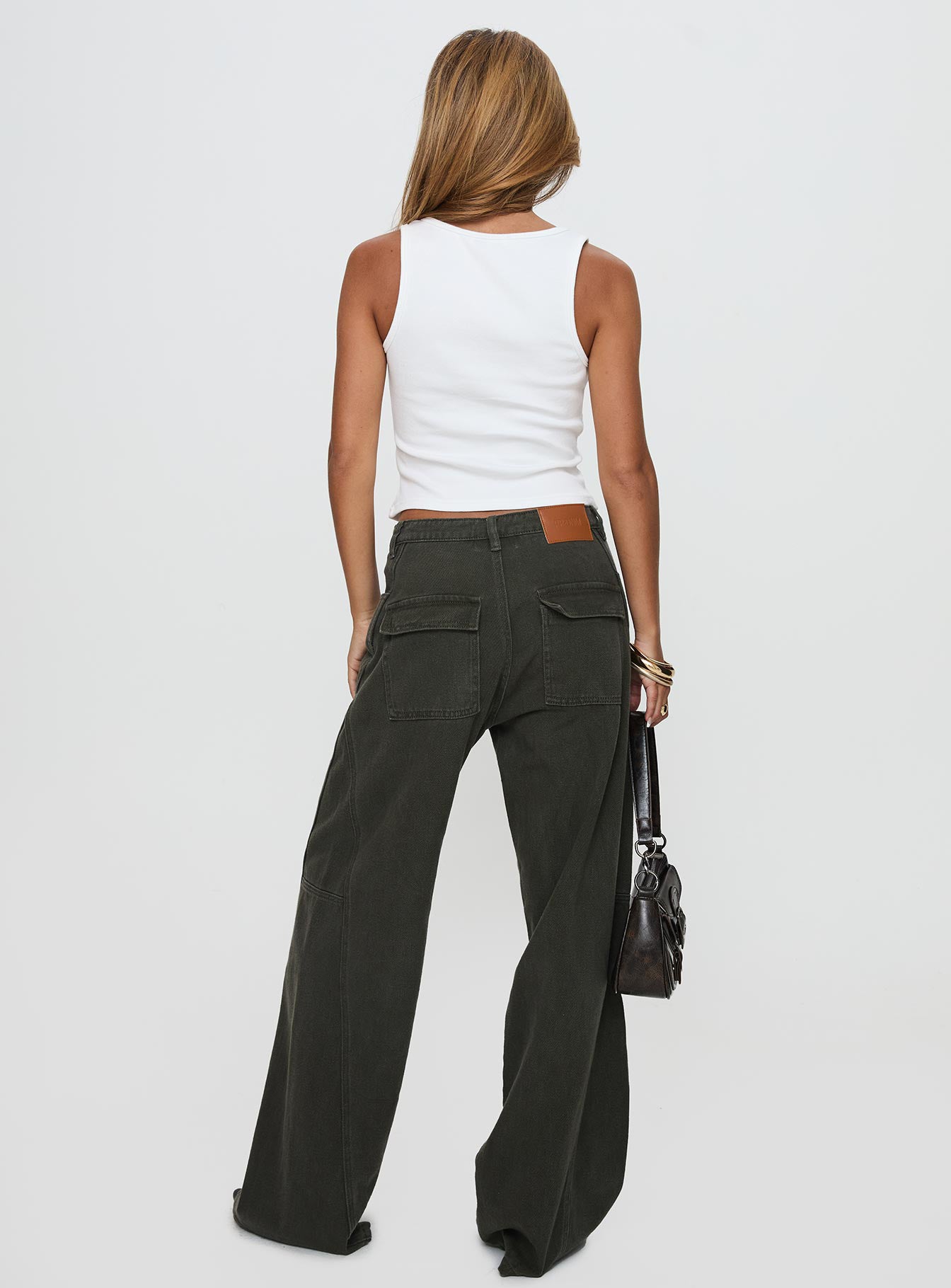 Bruiser Tie Waist Mid Rise Wide Leg Jeans Green - Image 5