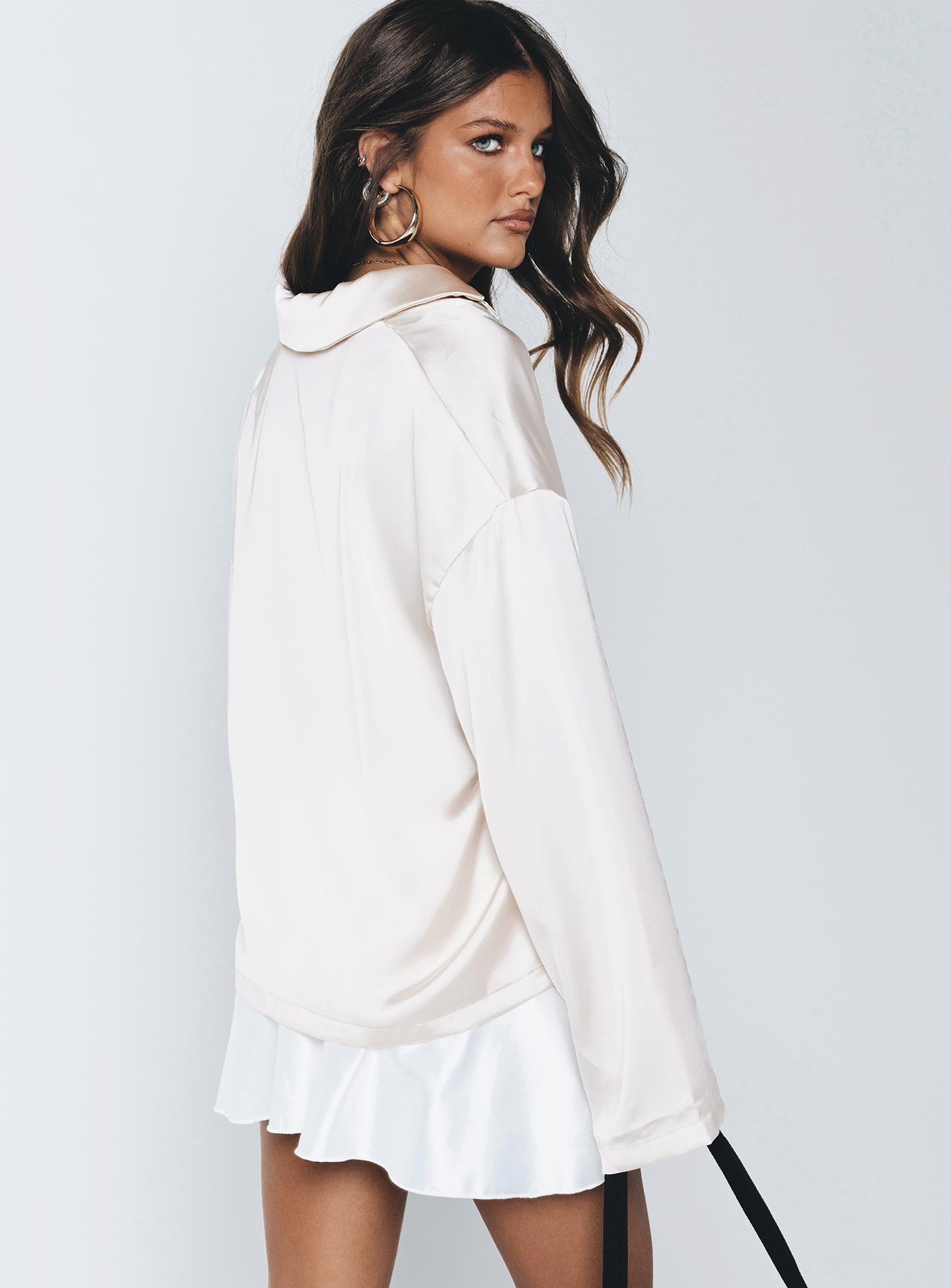 Sintra Satin Long Sleeve Shirt Champagne - Image 4