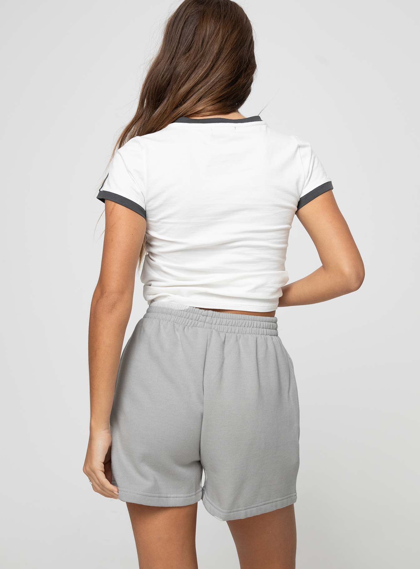 Princess Polly Track Shorts Cursive Text Grey / Blue - Image 5