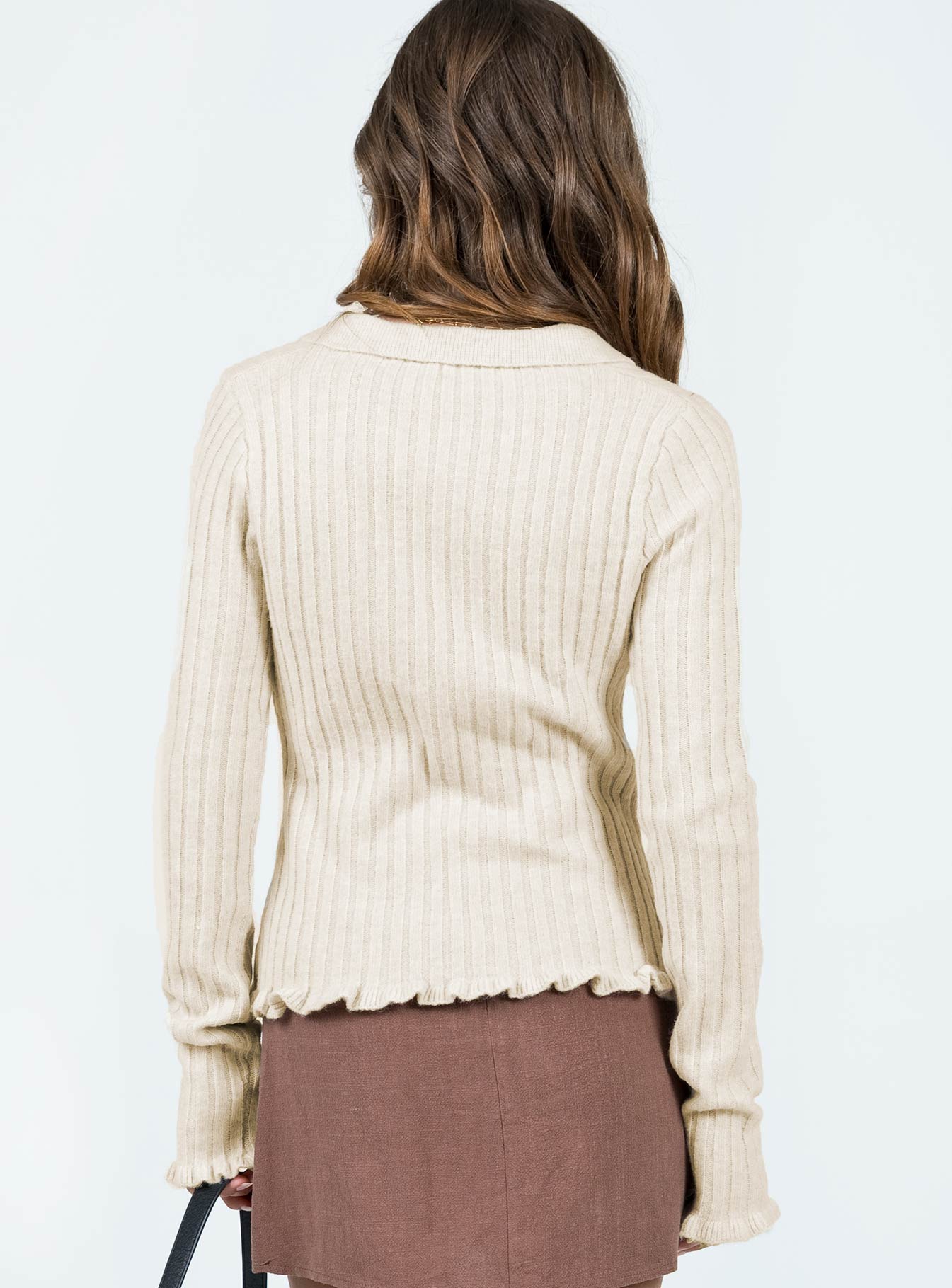 Lahey Long Sleeve Polo Knit Top Cream - Image 5