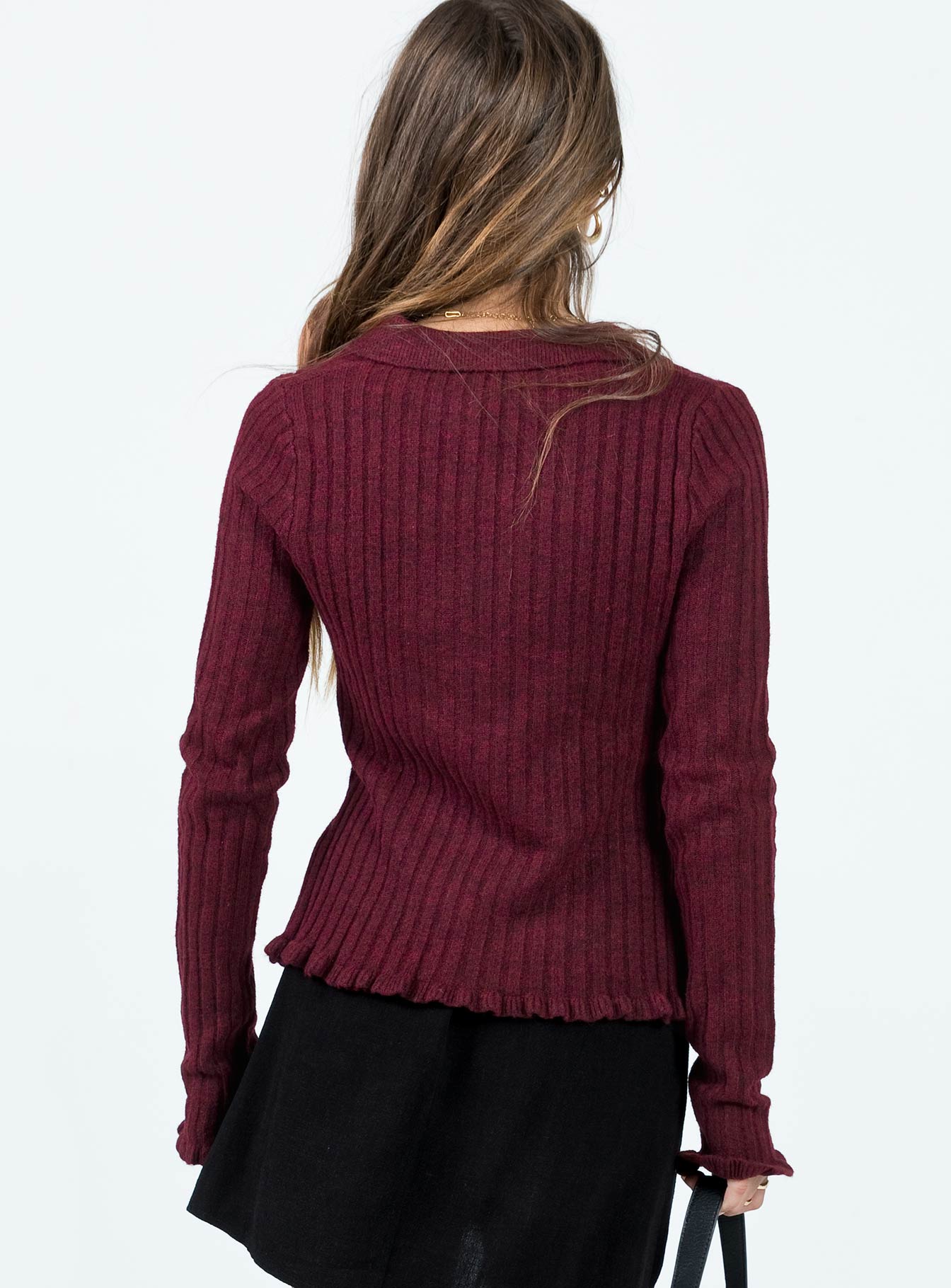 Lahey Long Sleeve Polo Knit Top Maroon - Image 5