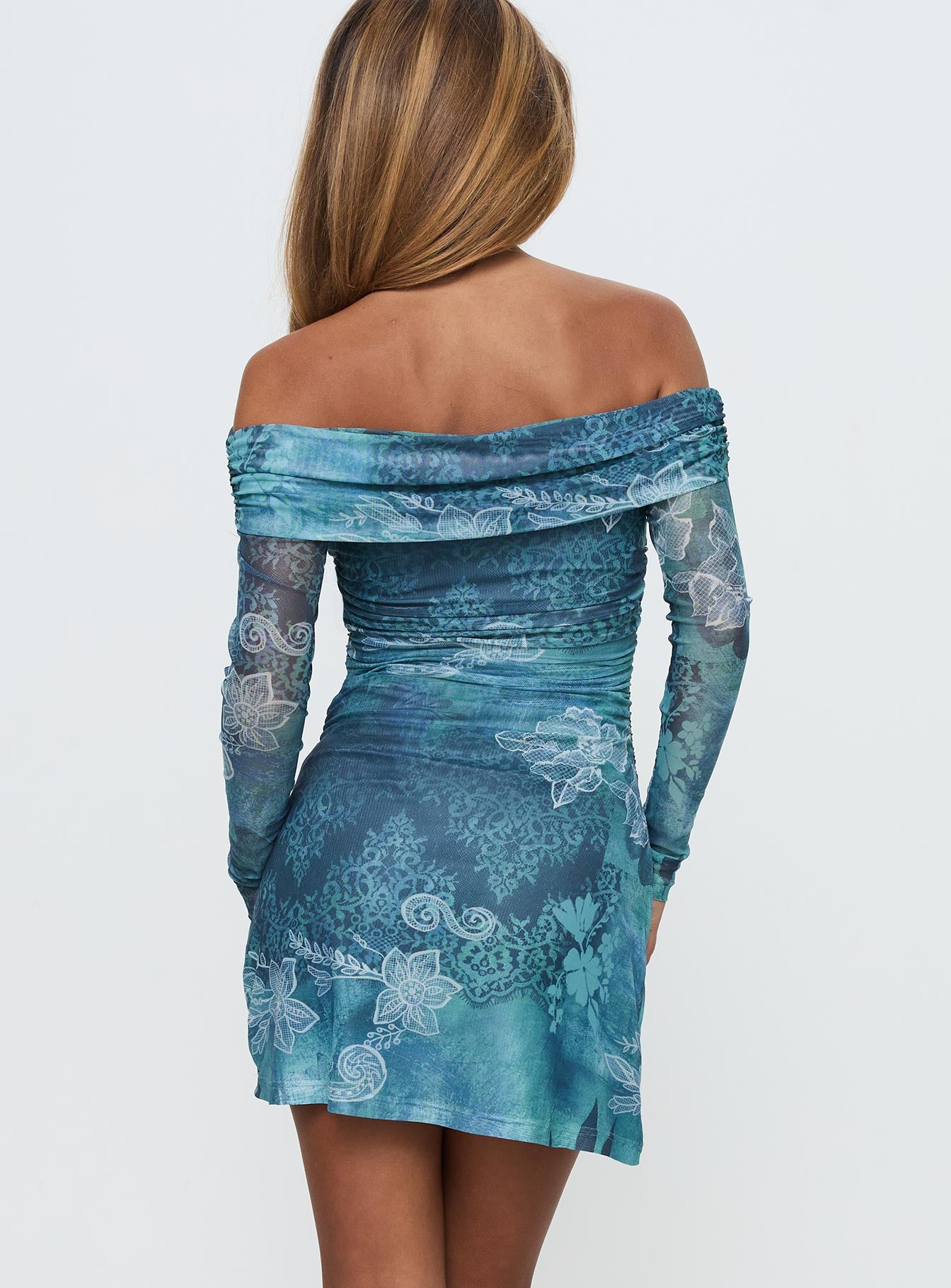 Olympique Long Sleeve Mini Dress Blue Multi - Image 5