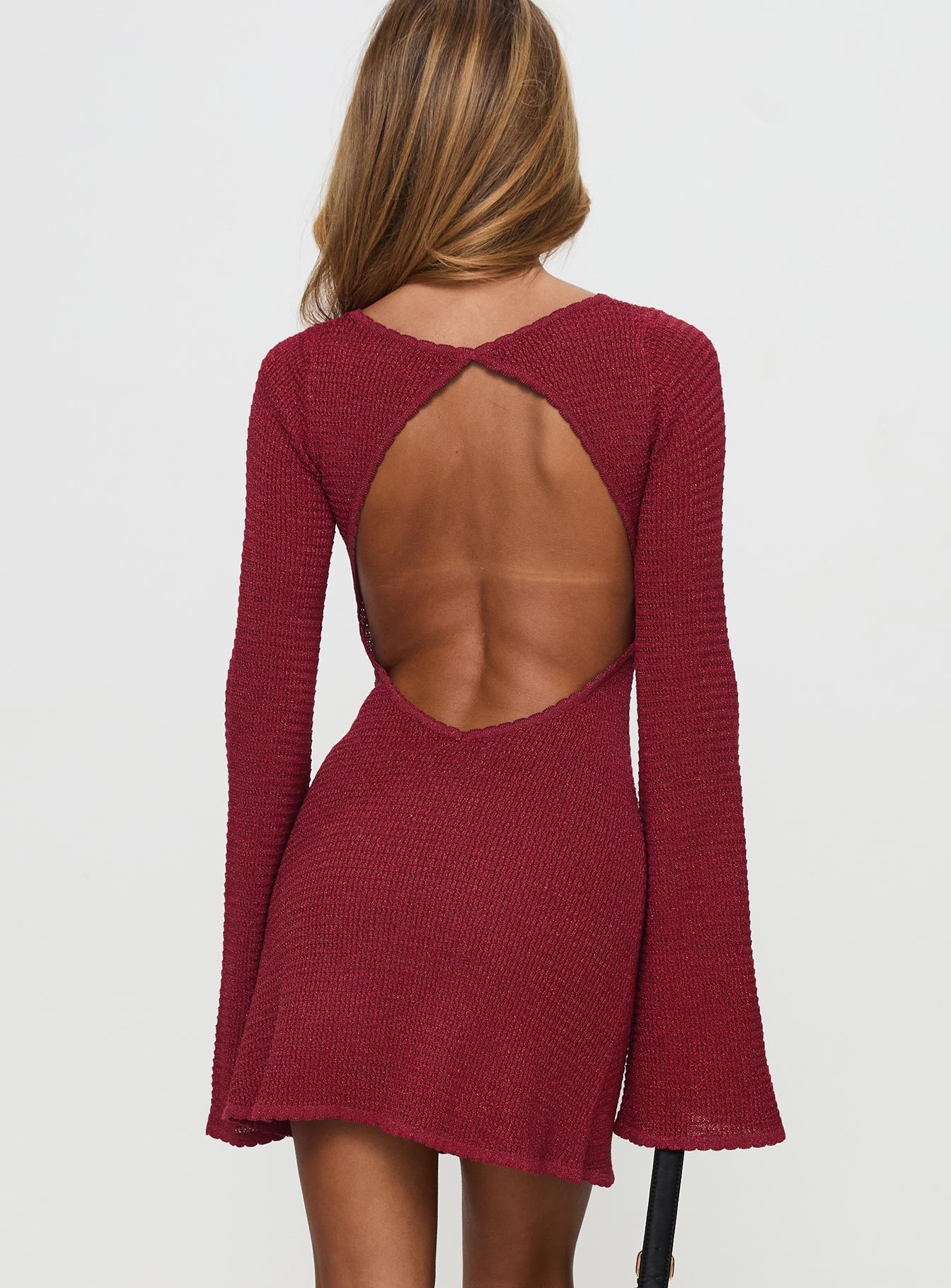 Rhapsody Long Sleeve Knit Mini Dress Red - Image 5
