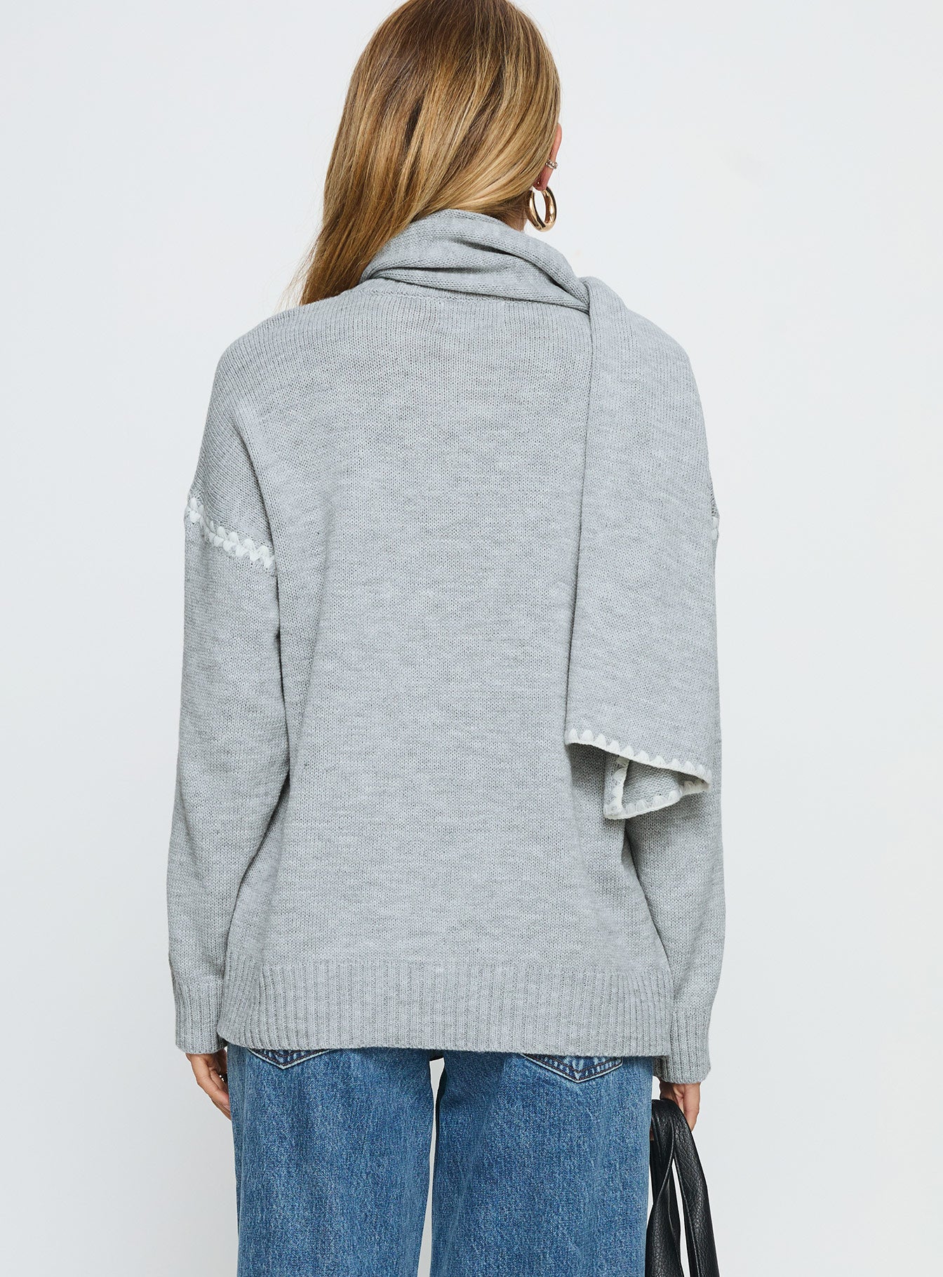 Keriana Contrast Stitch Knit Sweater Grey / White - Image 5