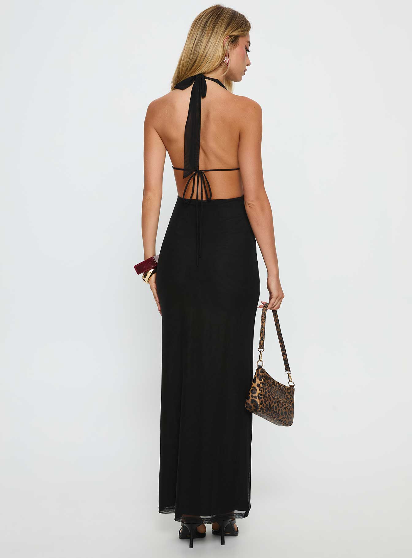 Stroke of Fate Plunge Halter Maxi Dress Black - Image 4