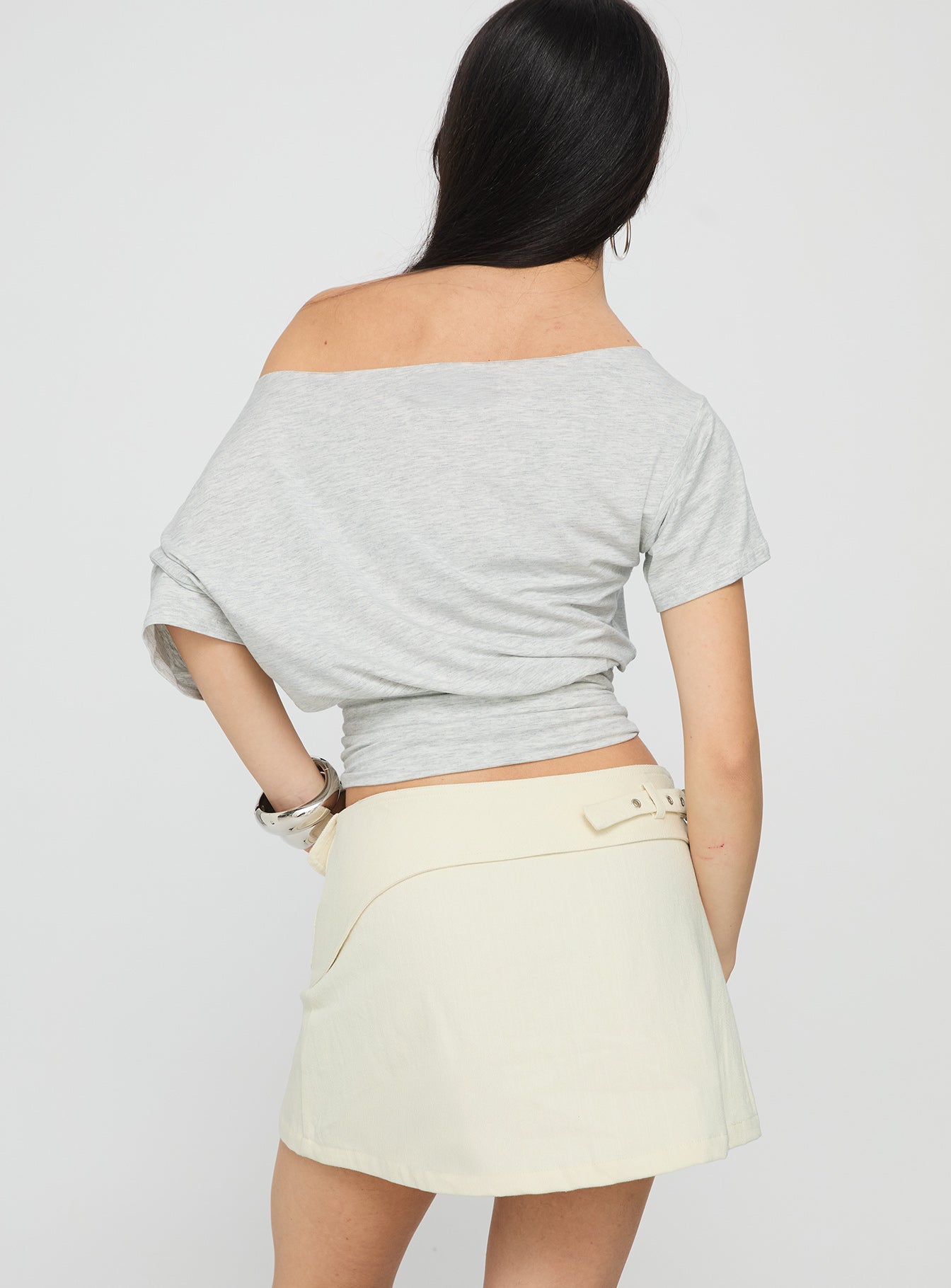 Supersonic Belted Denim Mini Skirt Ivory - Image 5