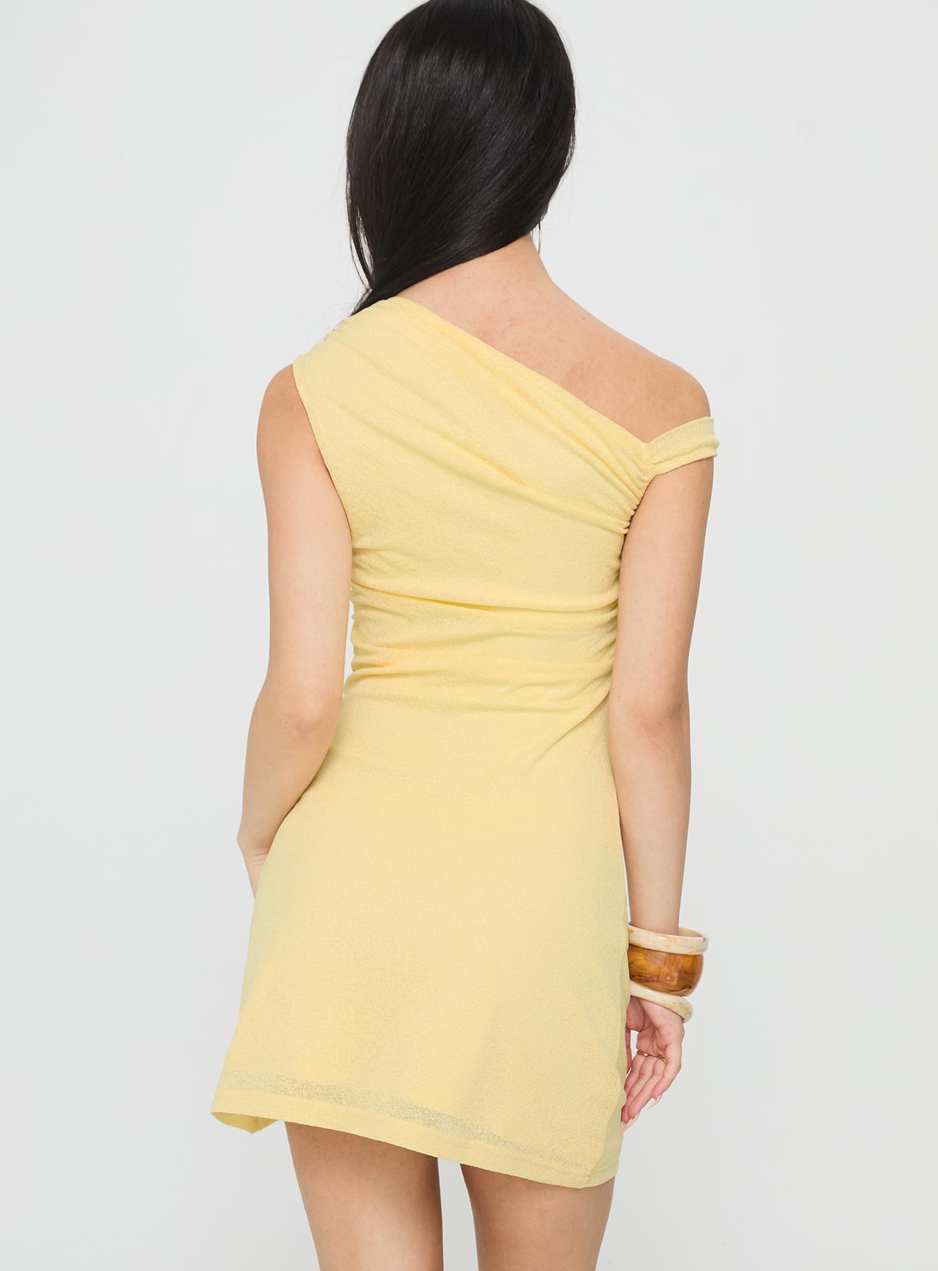 Flowers Grow One Shoulder Mini Dress Lemon - Image 4