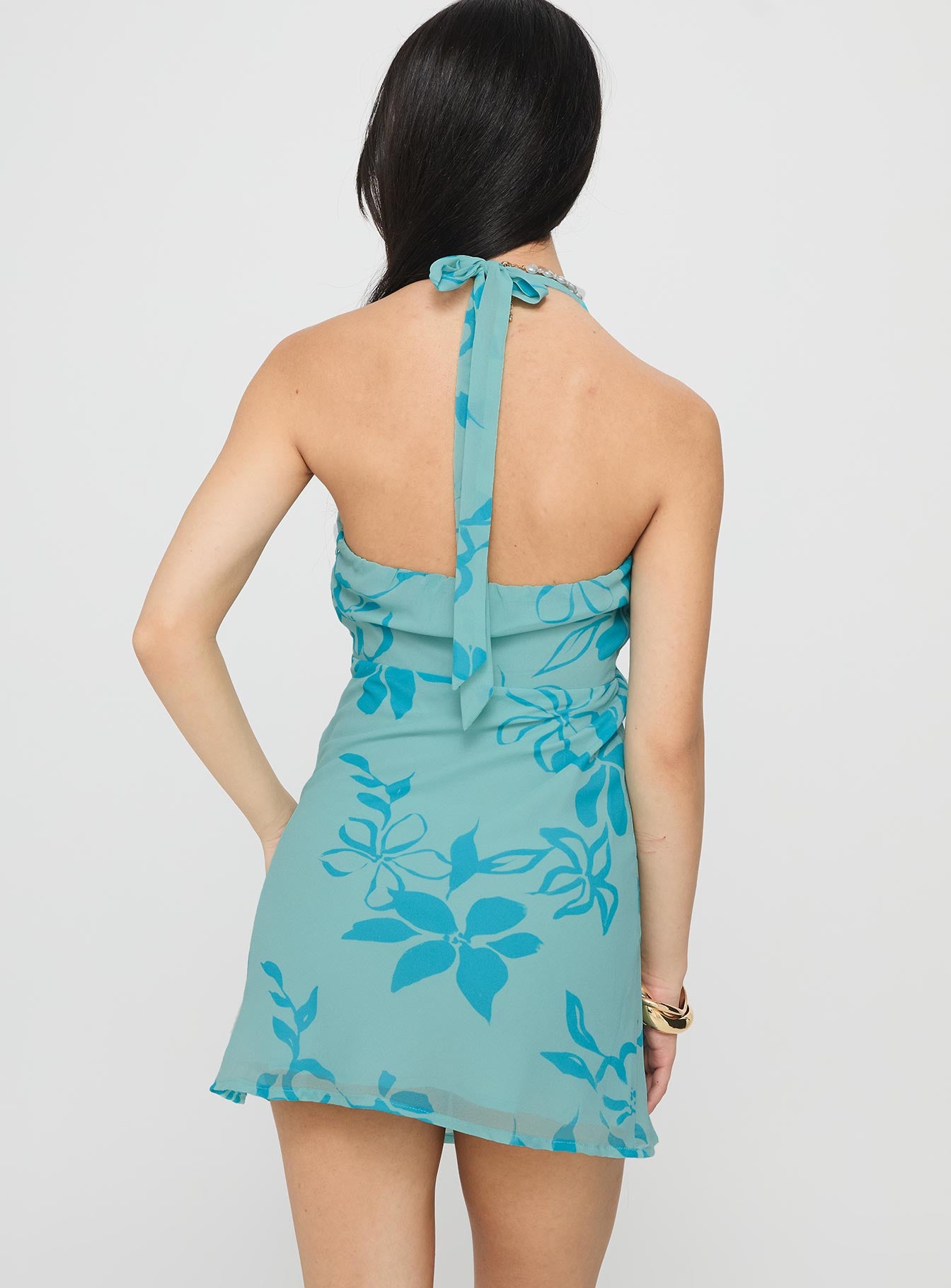 Yasira Halter Mini Dress Blue Floral - Image 4
