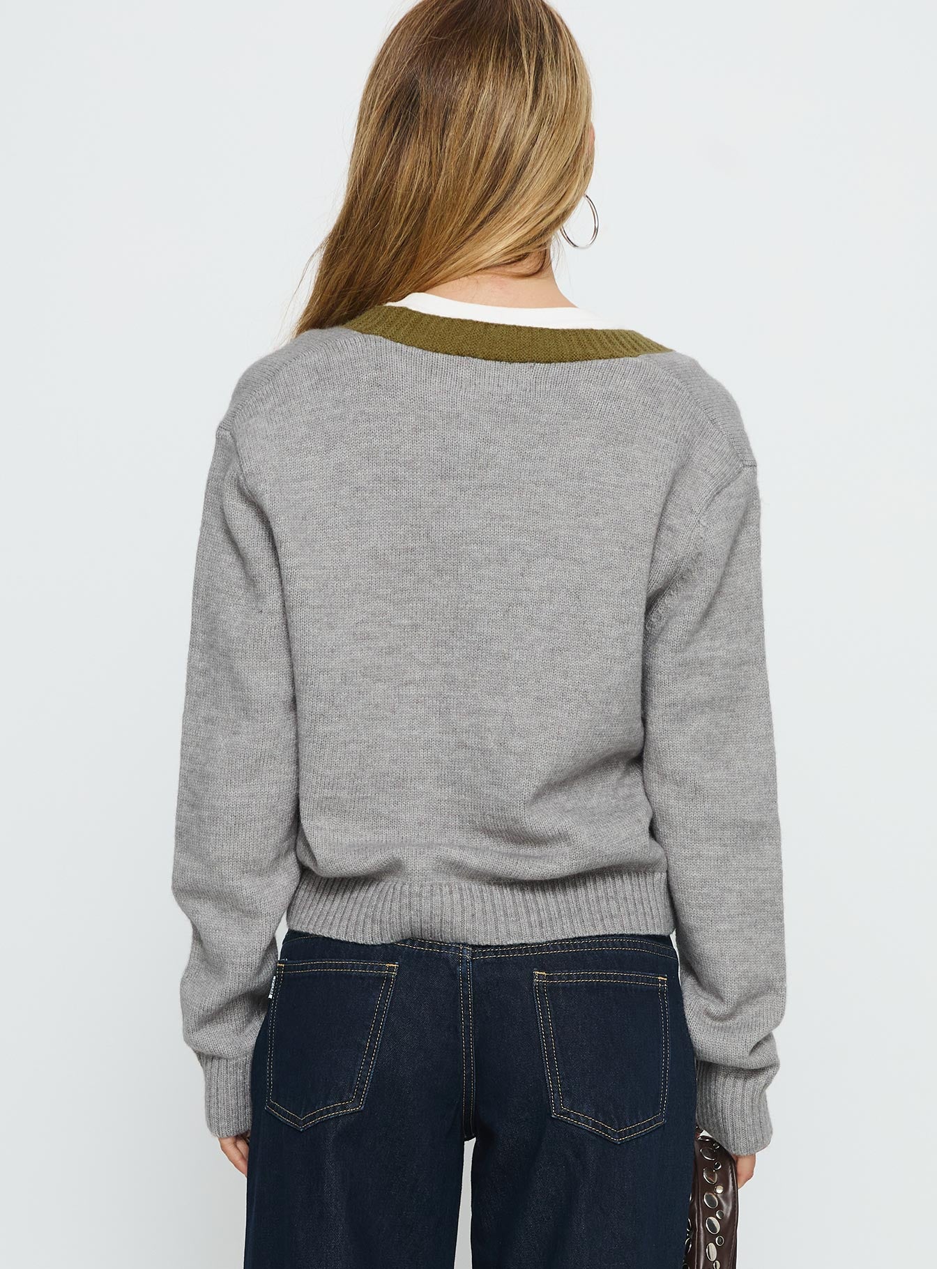 Atira Contrast Knit Cardigan Grey - Image 4