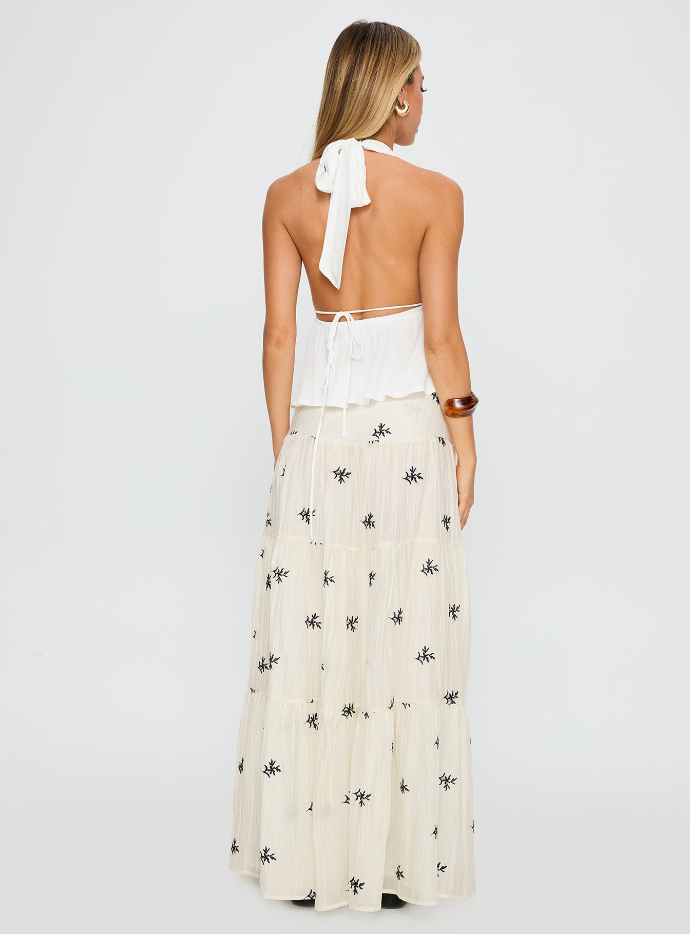 Cinnamon Embroidered Maxi Skirt Cream / Navy - Image 5