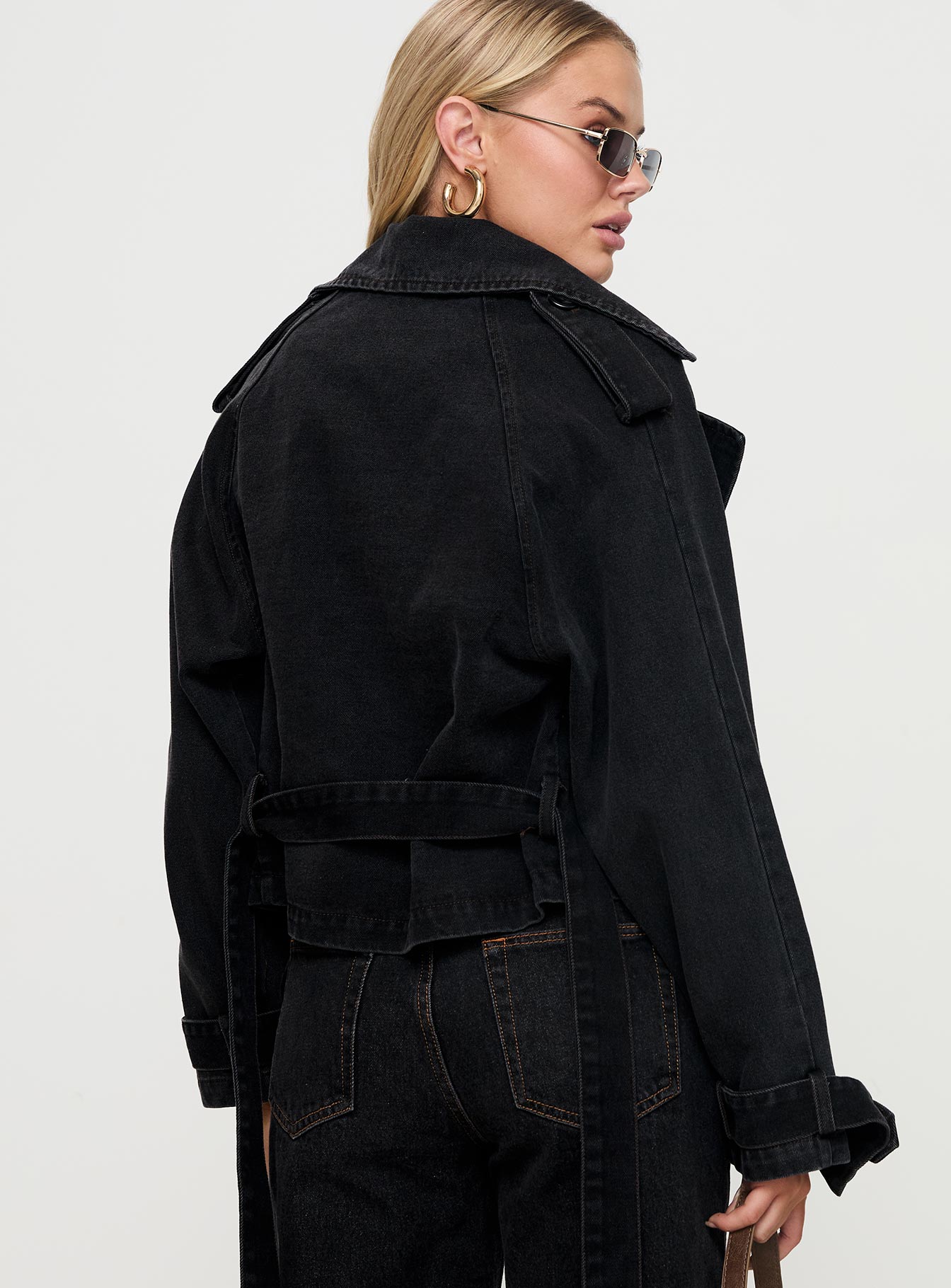 Too Soon Cropped Trench Washed Black - Image 5