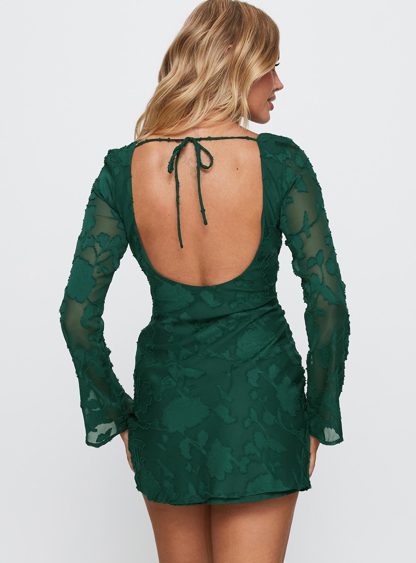 Jadee Long Sleeve Mini Dress Green Burnout - Image 5