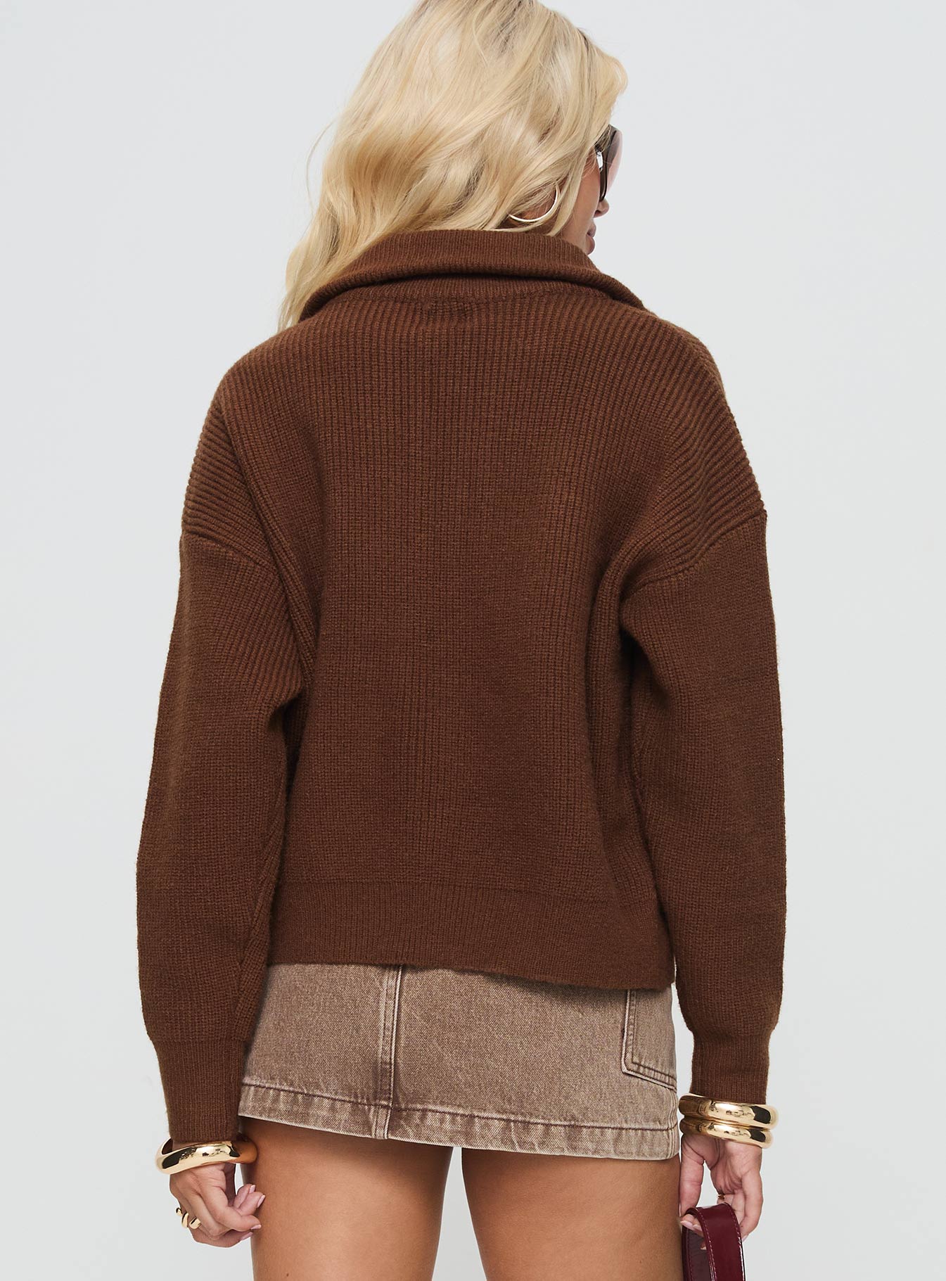 Too Busy Zip Up Sweater Chocolate - Image 5