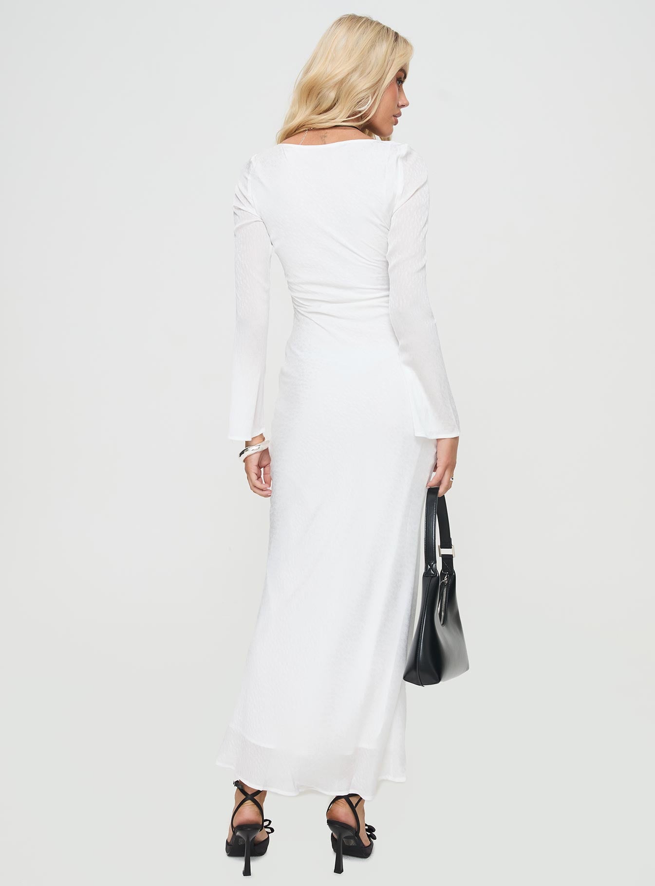 Sorento Long Sleeve Bias Cut Maxi Dress White - Image 5