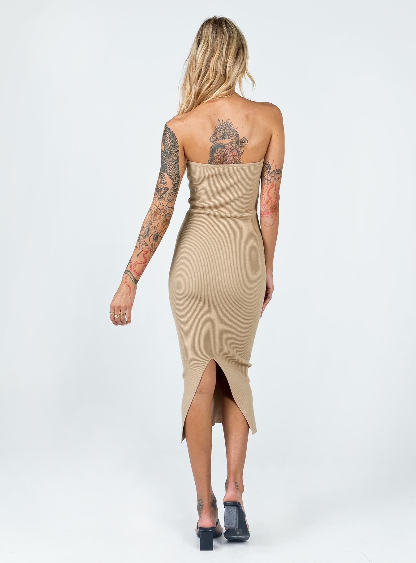 Ethan Strapless Midi Dress Beige - Image 5