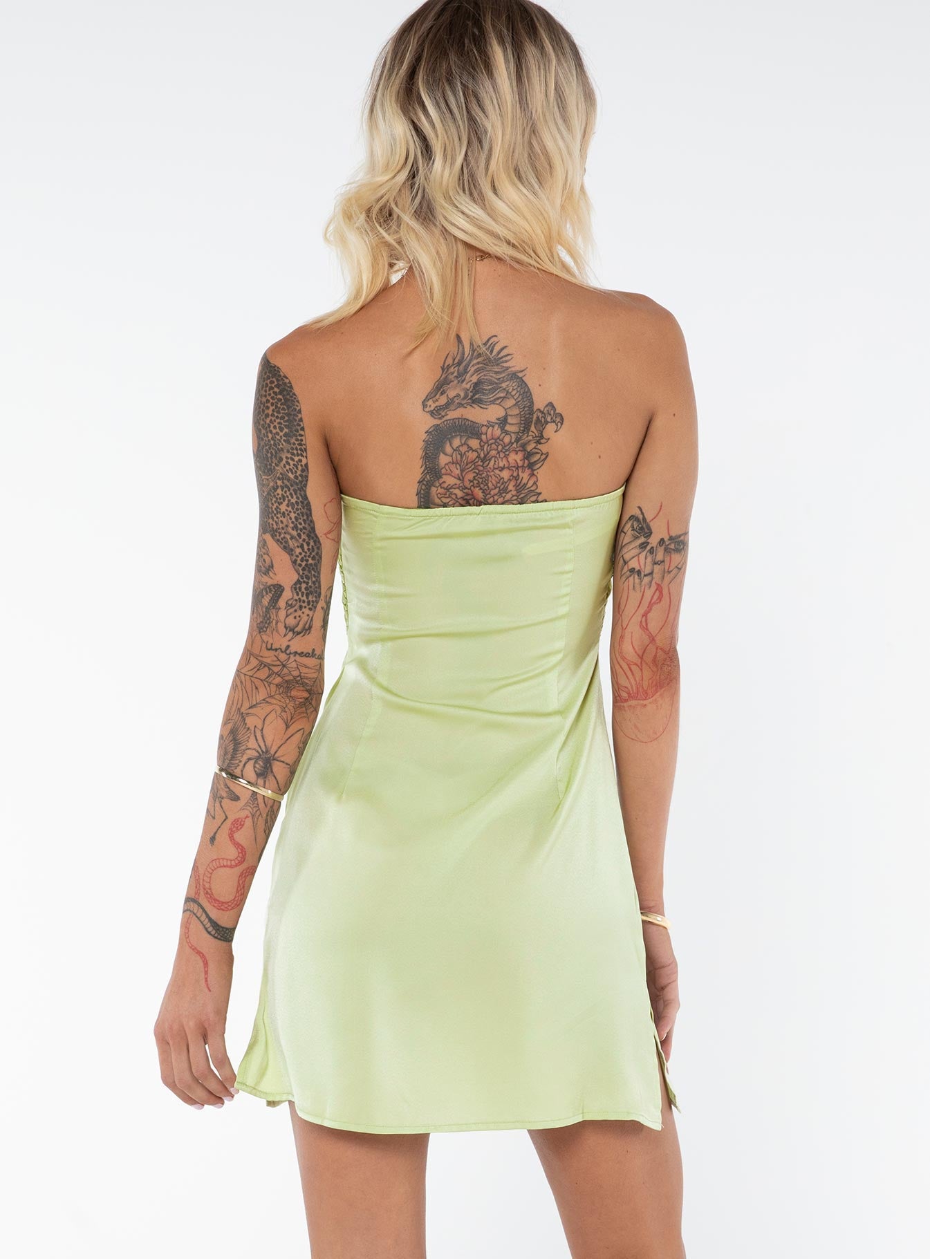 Irena Strapless Mini Dress Green Tall - Image 5