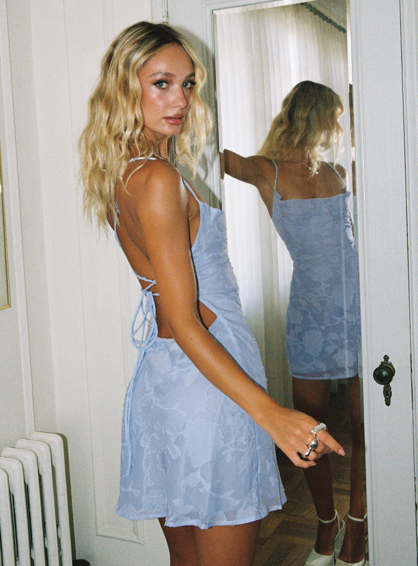 Celena Mini Dress Light Blue Burnout - Image 11