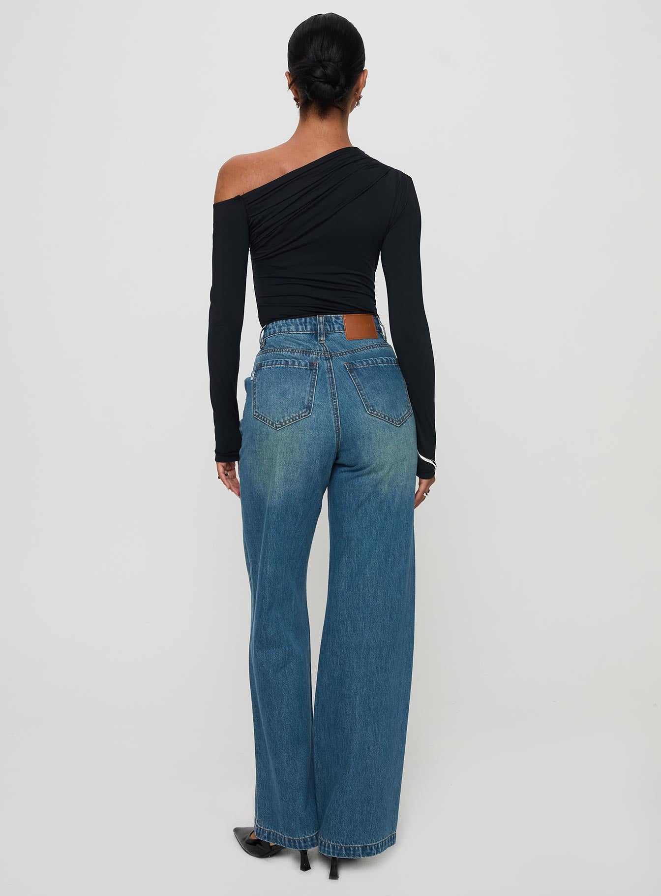 Hustler High Rise Straight Leg Denim Jean Washed Blue - Image 4