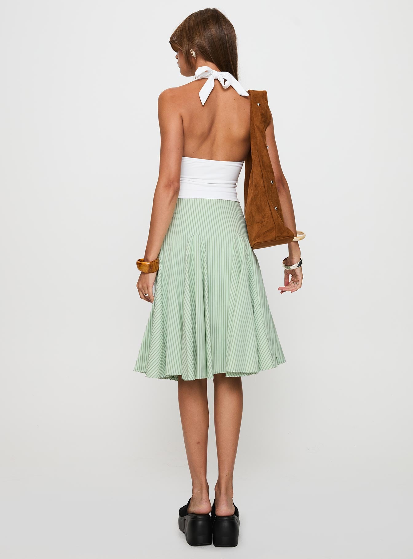 Evangaleine Pleat Midi Skirt Green / White - Image 5