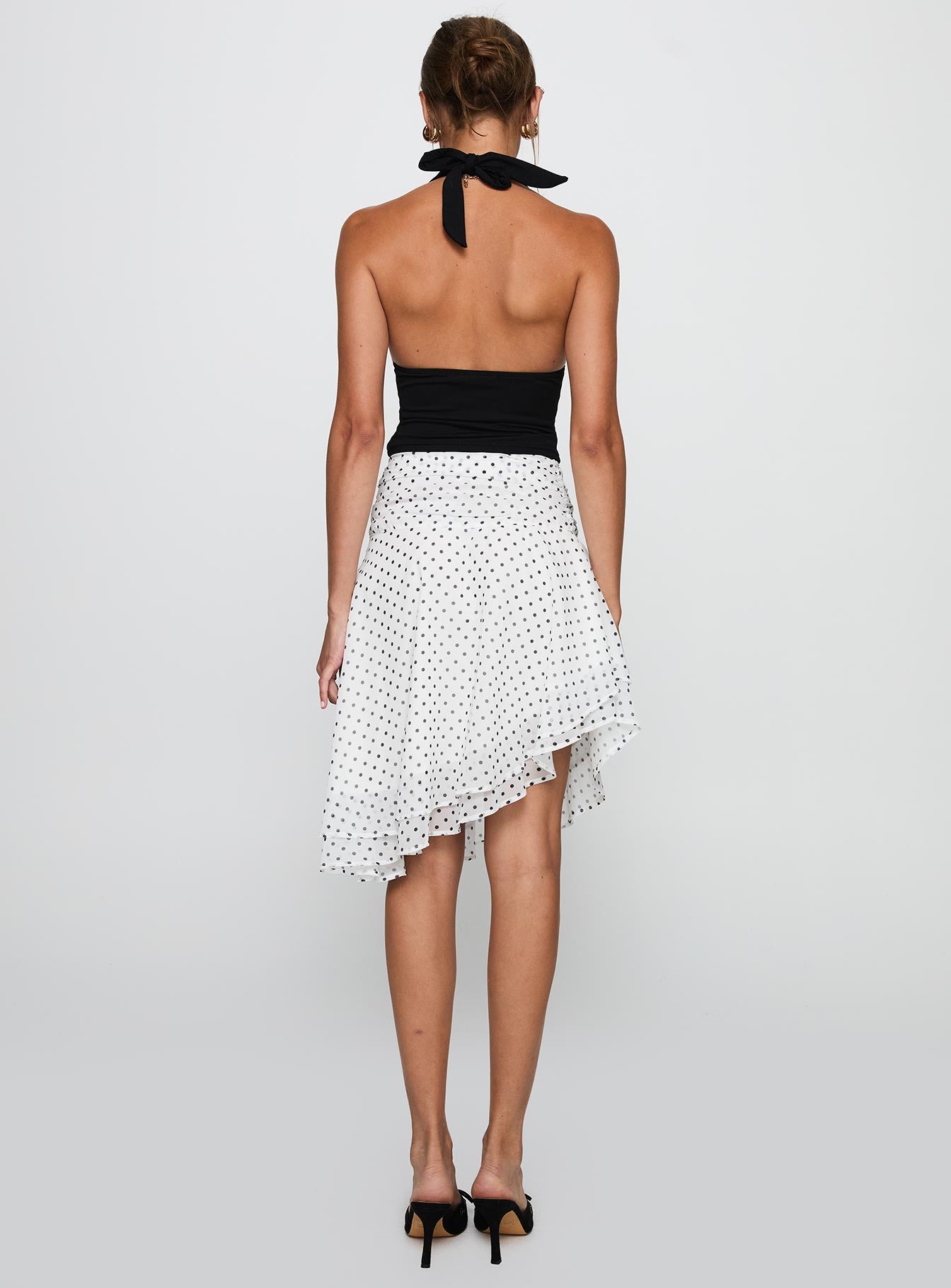 Evanescence Asymmetrical Midi Skirt White / Polka Dot - Image 5