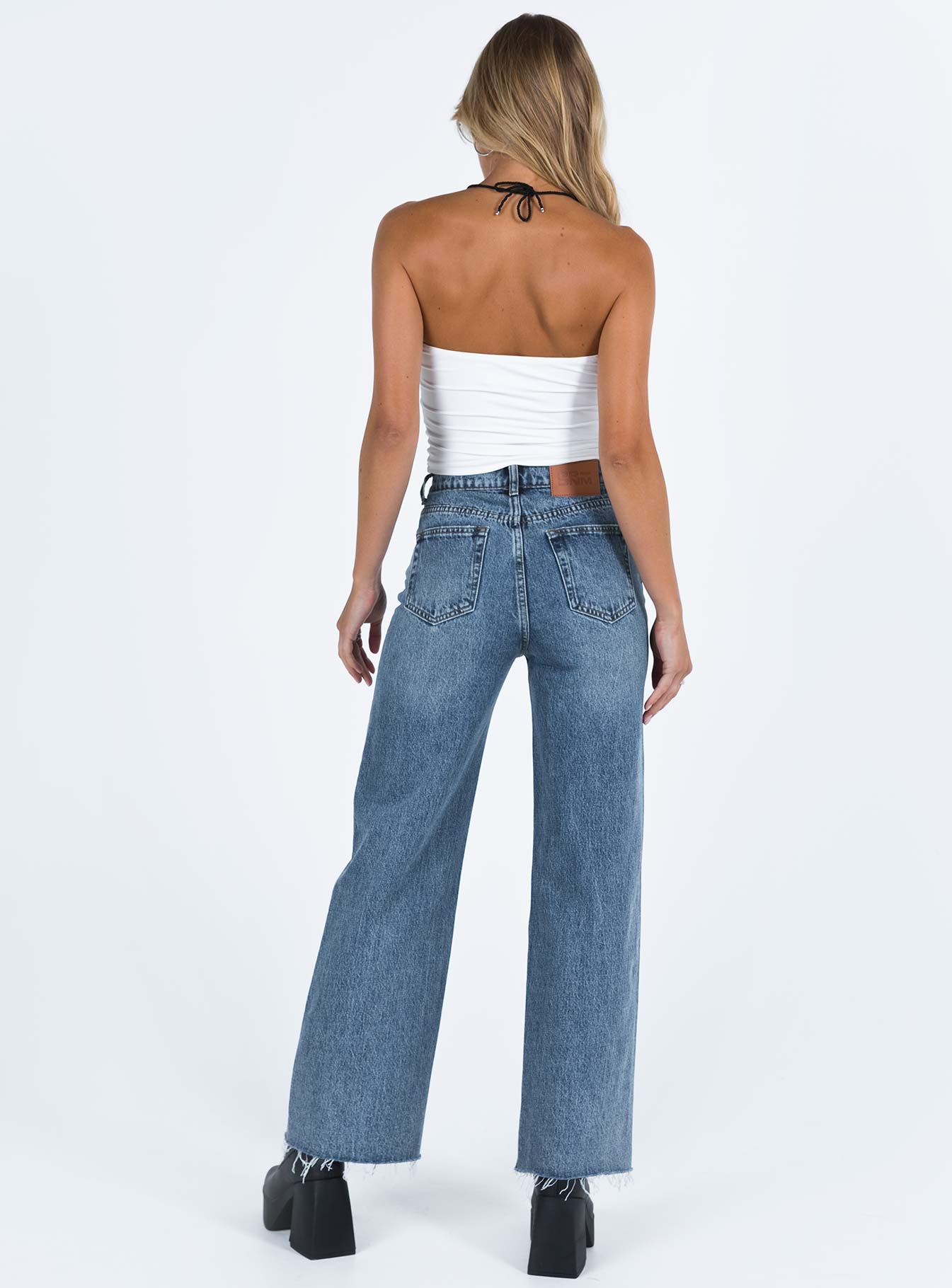 Fawcett High Rise Straight Leg Jeans Mid Blue Wash - Image 5