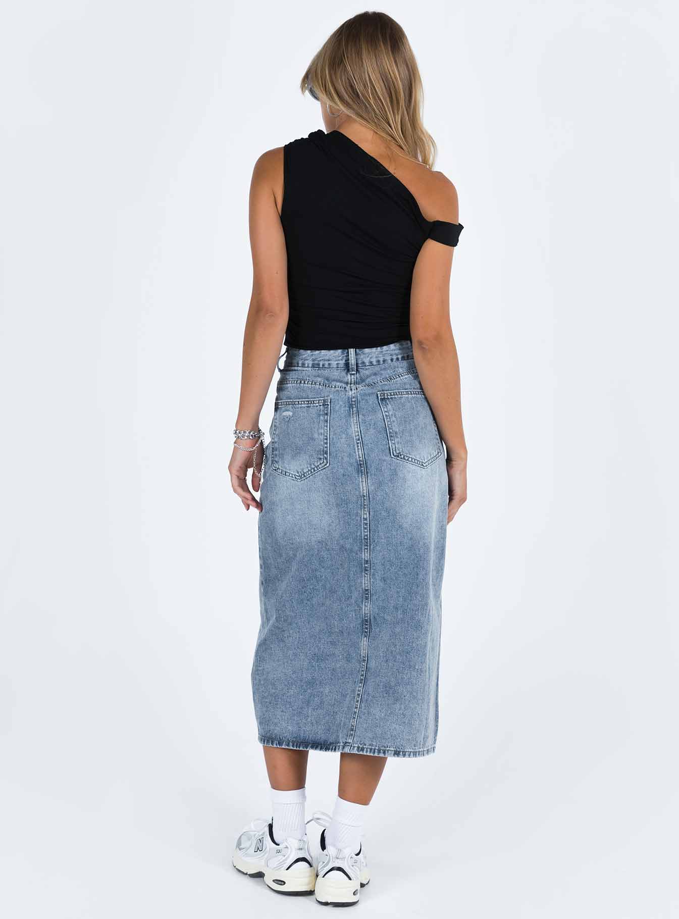 Belsie Midi Skirt Light Wash Denim - Image 6
