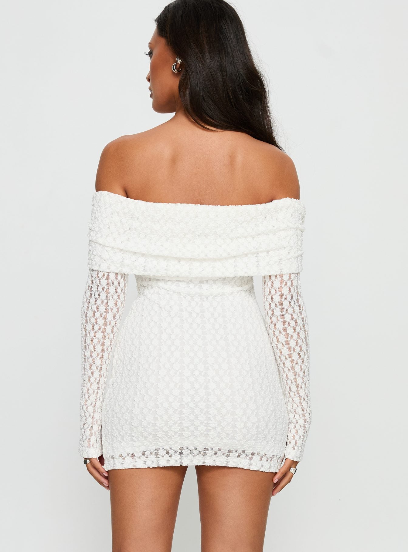 Leora Off Shoulder Long Sleeve Mini Dress White - Image 5