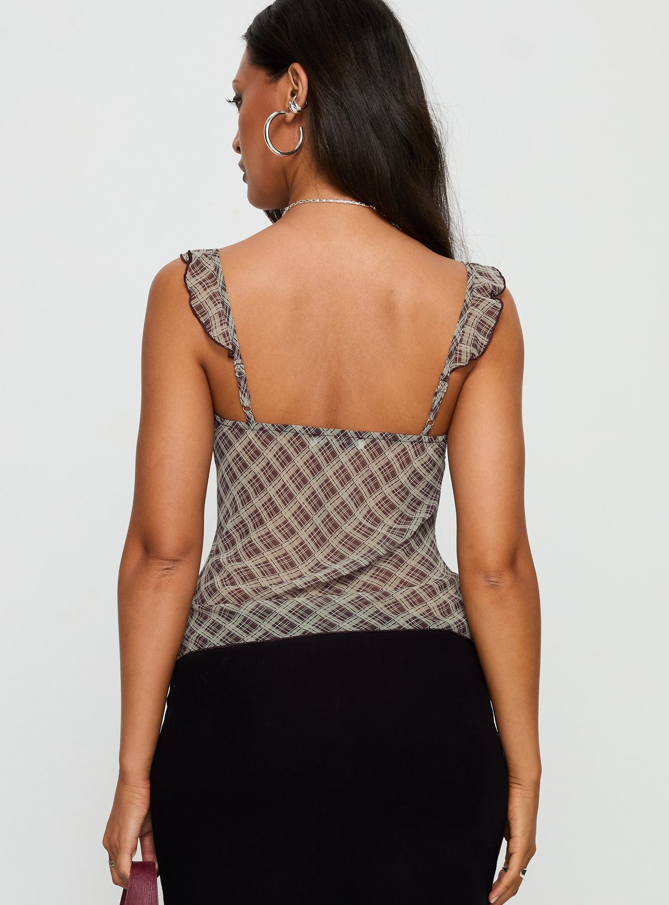 Zayliah Frill Detail Top Wine Check - Image 5