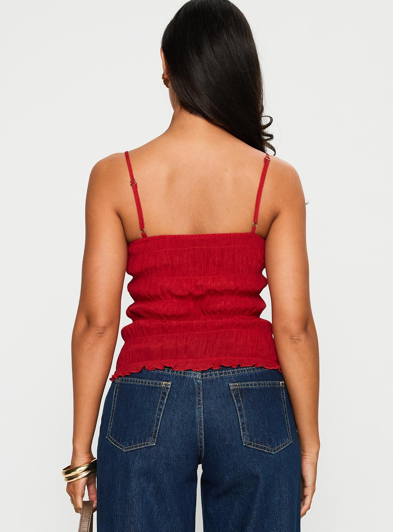 Money Maker Ruched Cami Top Red - Image 5