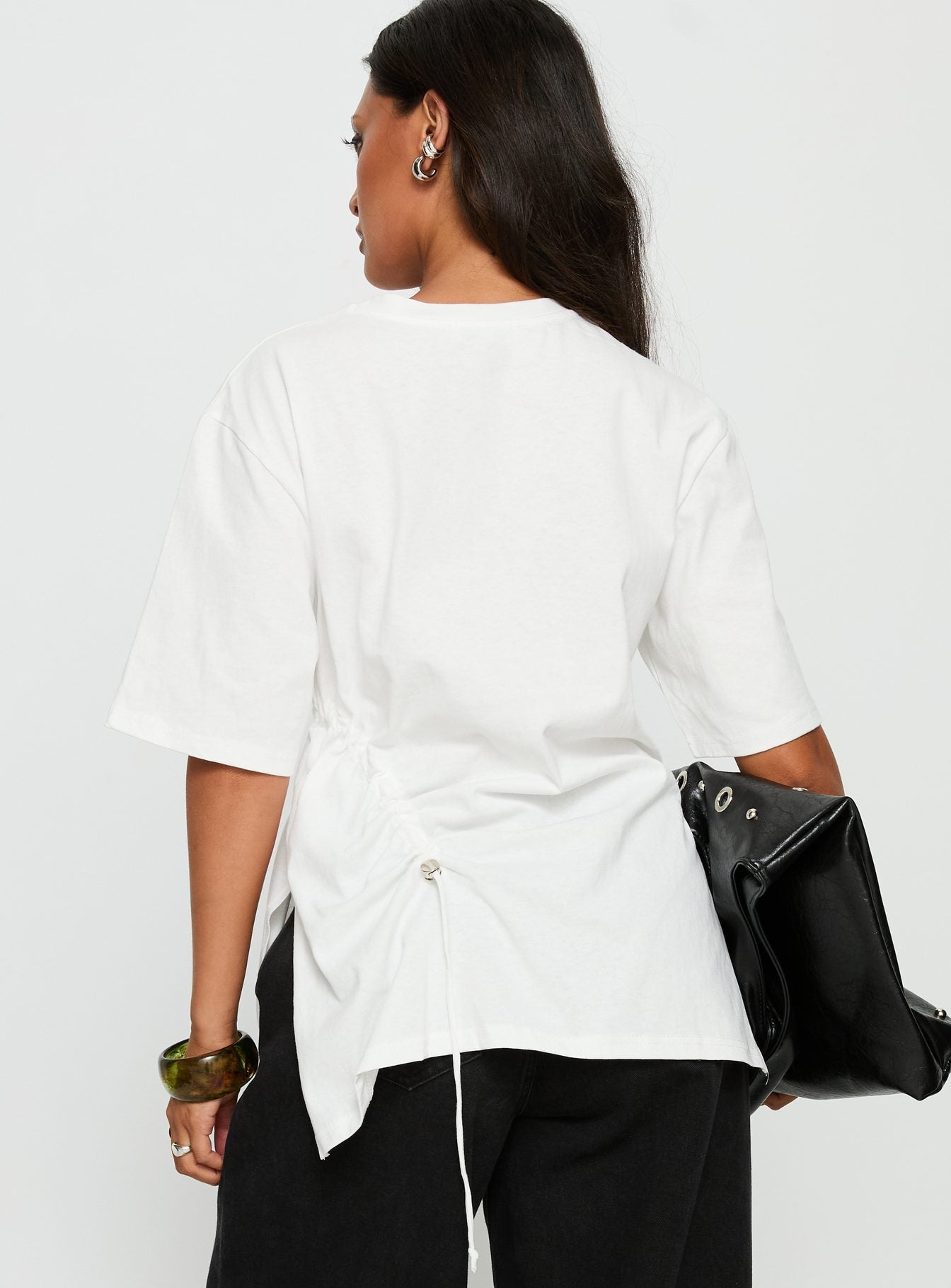 Agnessa Ruched Detail Oversized Tee White - Image 5