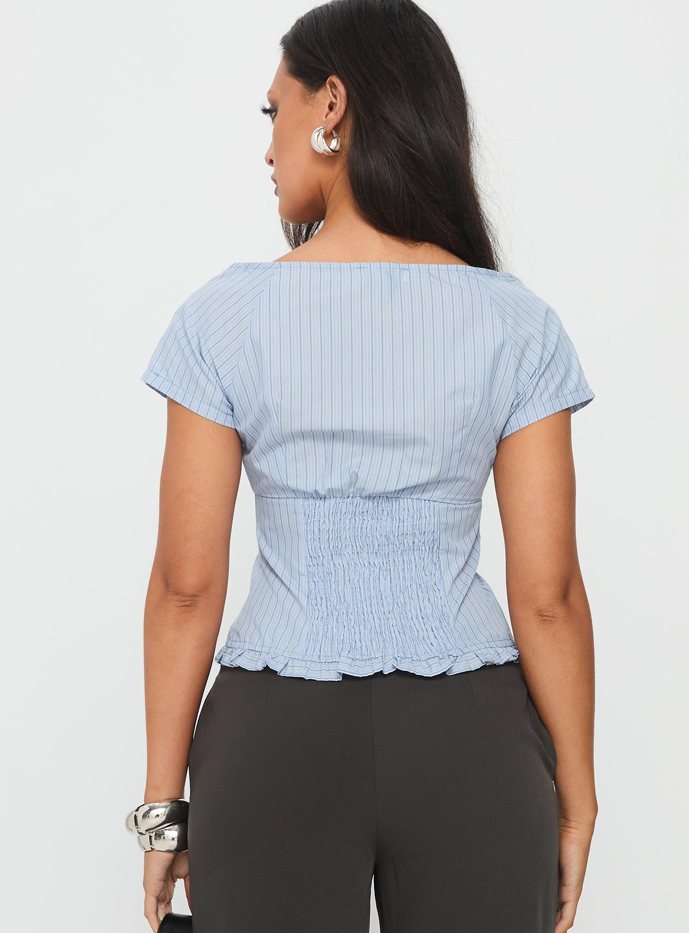Nymera Short Sleeve Blouse Top Blue Stripe - Image 4