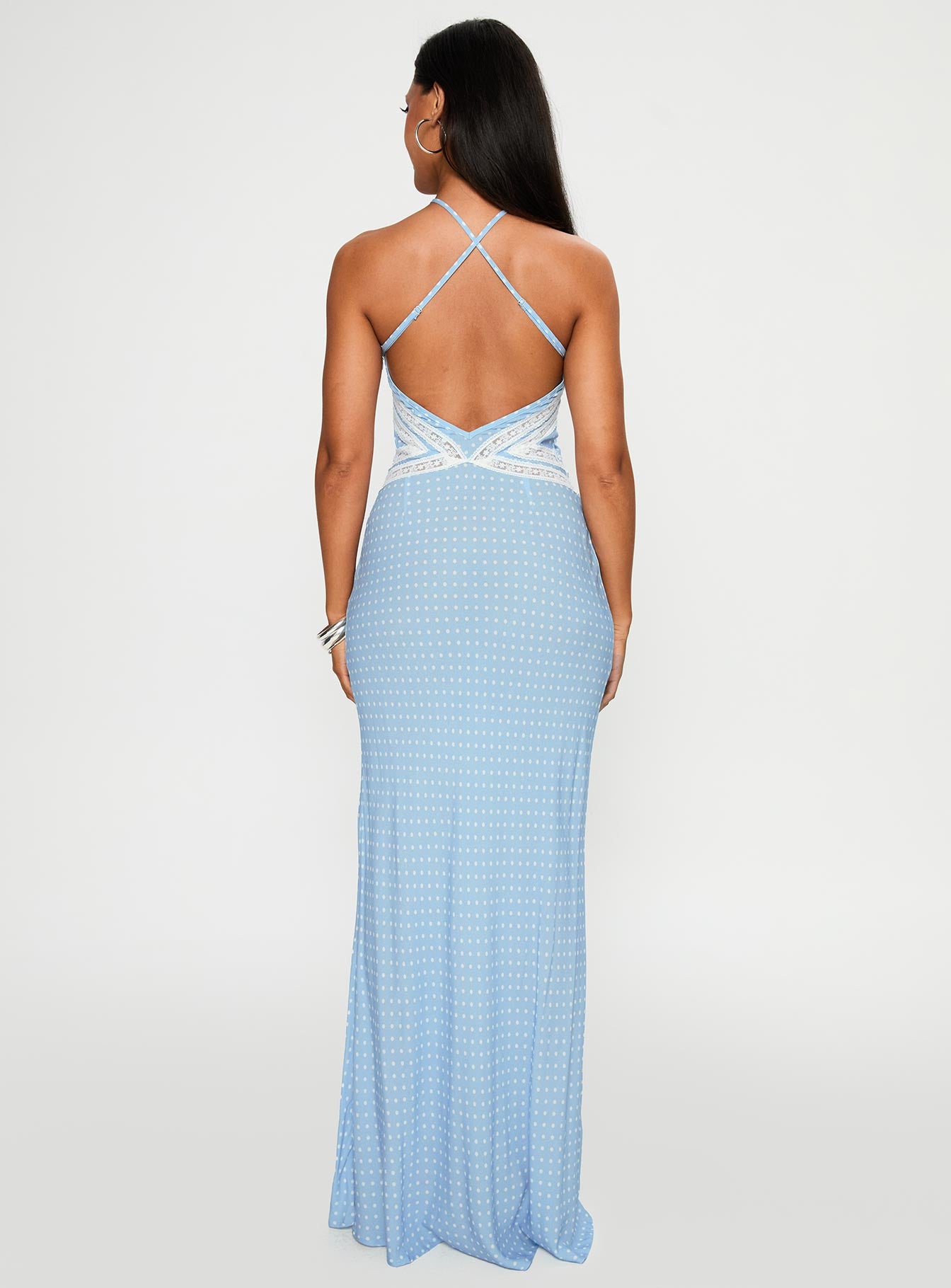 Wild Joy Halter Maxi Dress Blue Polka - Image 4