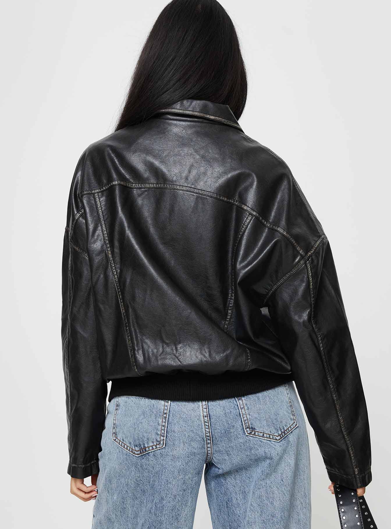 Tanza Faux Leather Jacket Washed Black - Image 6