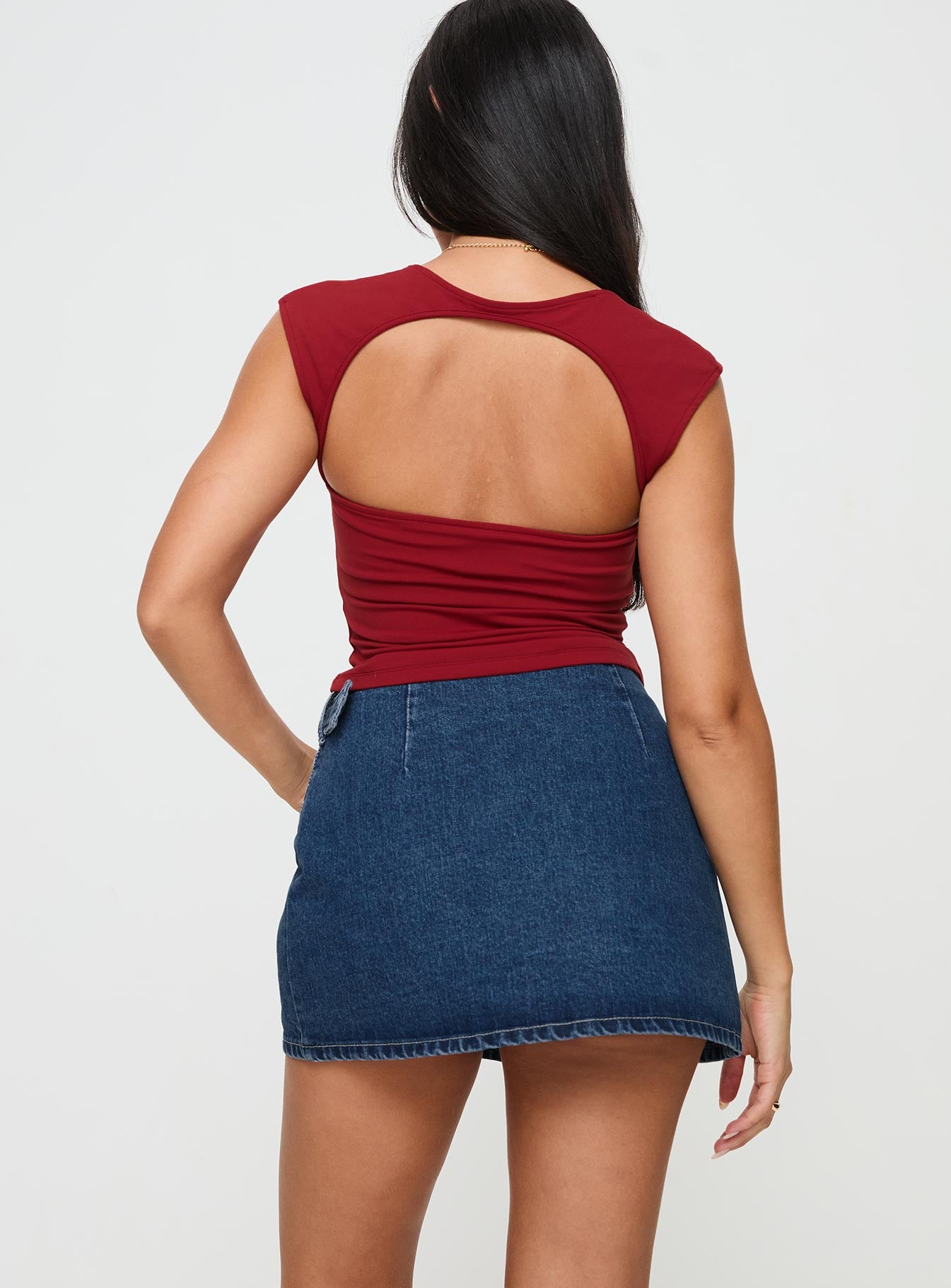 Wait Up Denim Wrap Mini Skirt Mid Wash - Image 5