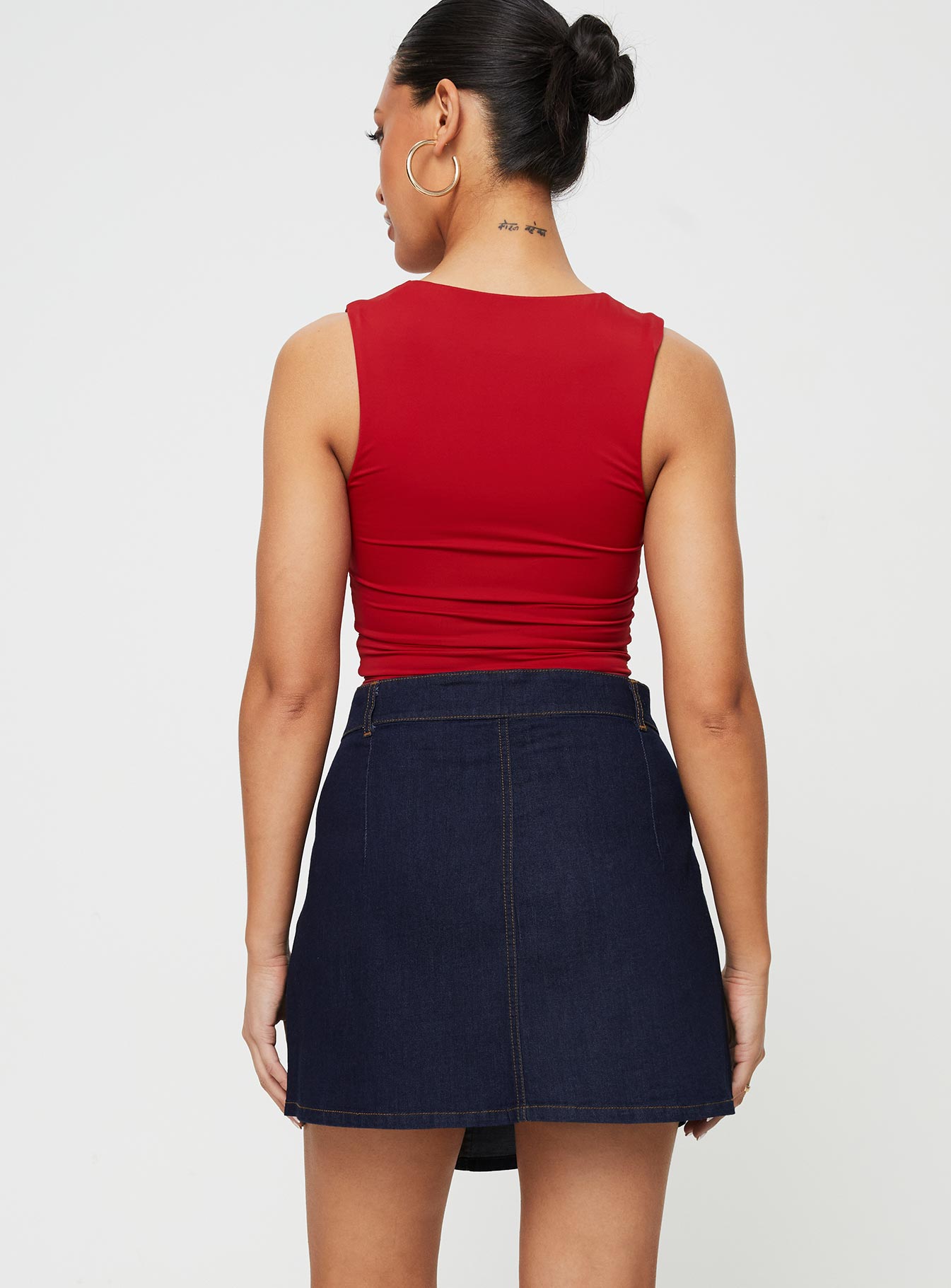 Mirrow Denim Mini Skirt Dark Wash - Image 4